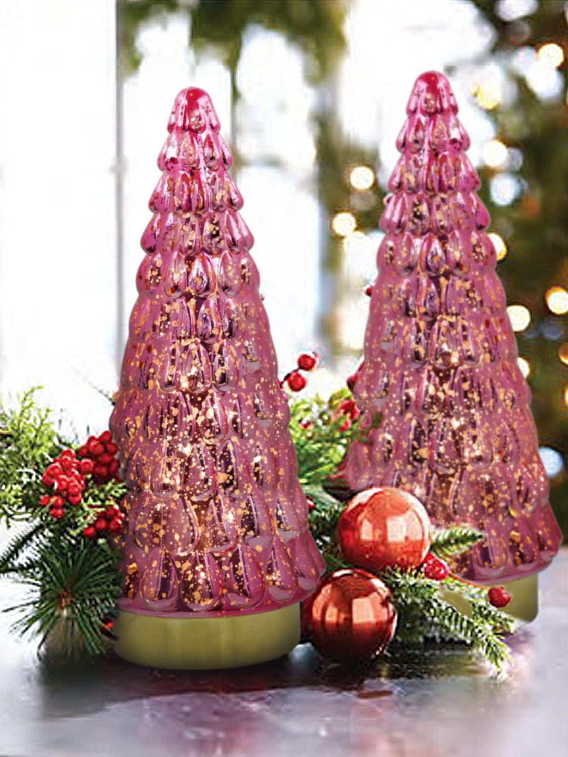 Amazon.com: Pink Glass Christmas Tree 2pcs, Tabletop Mercury