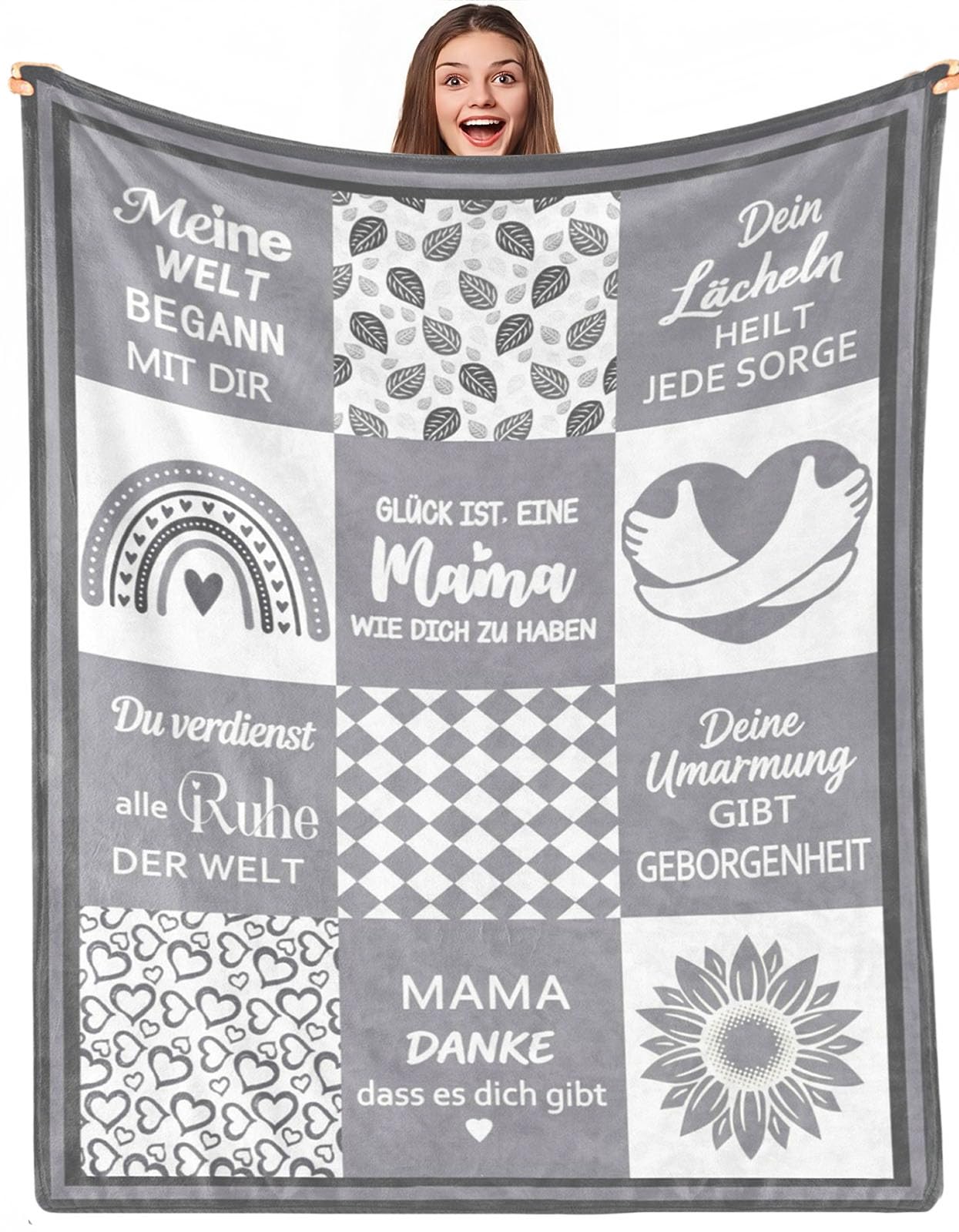 PJLJC Kuscheldecke Geschenk für Mama –Muttertagsgeschenk Geburtstags für Mama von Tochter & Sohn Personalisierte Decke für Meine Mutter– super weiche Flanelldecke150x200 cm