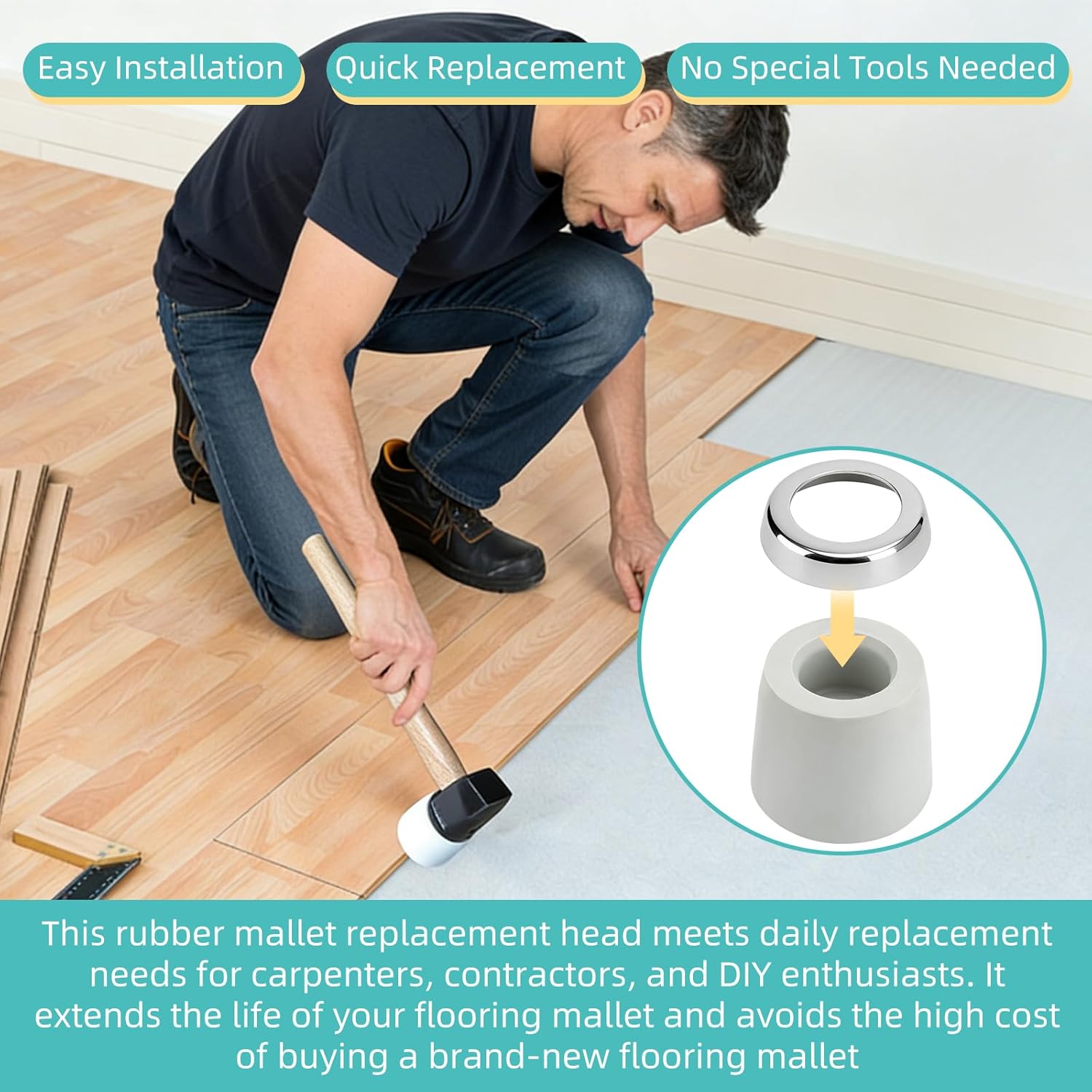 Two Pack Flooring Mallet Face Replacement Rubber Head HFMF‑SW for Bostitch HFM‑3 HFM‑4 MFN‑200 MIlIFS MIlIFN for Unfinished & Pre‑Finished Hardwood Flooring Installation