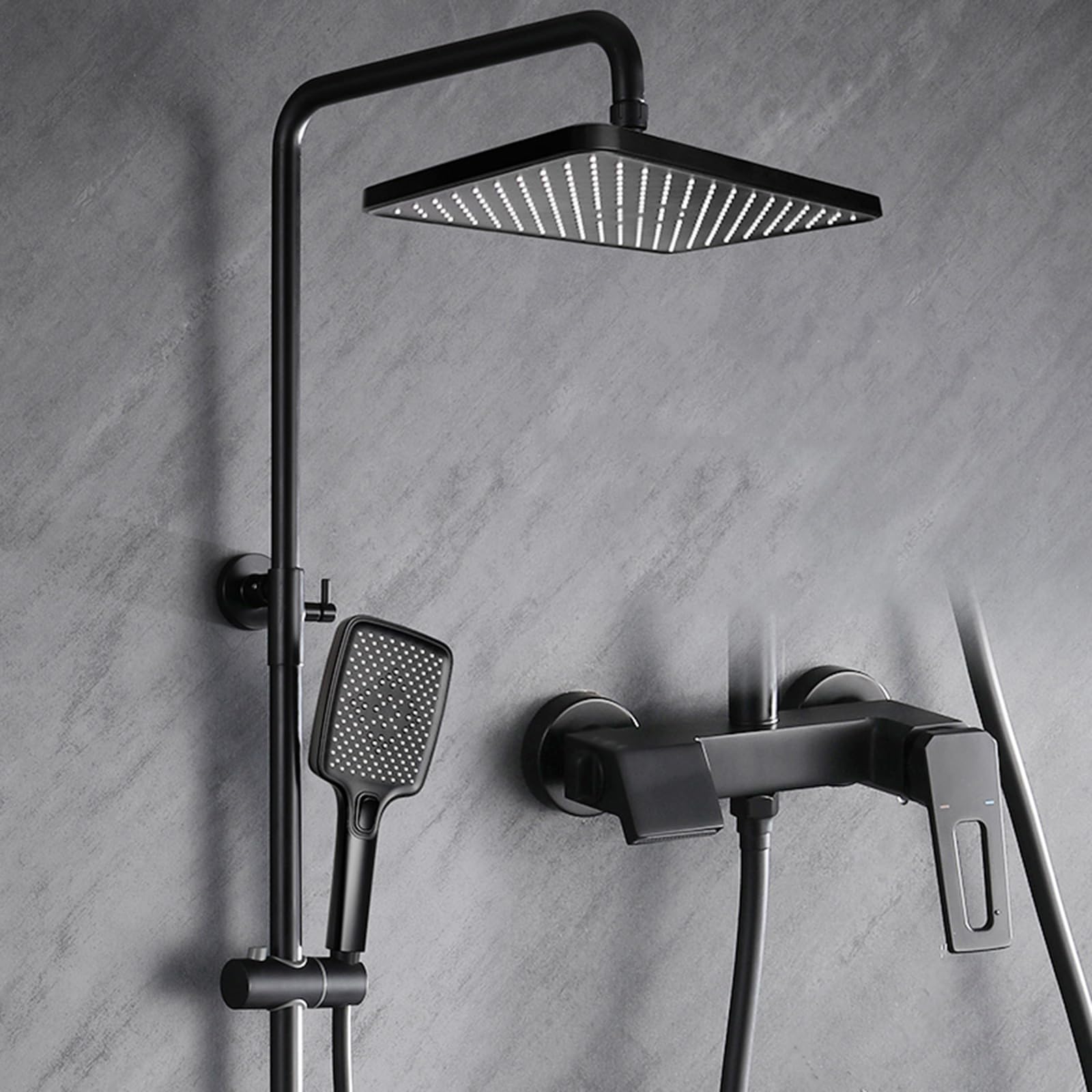 Set Miscelatore Doccia, Kit Doccia a Pioggia, Flessibile Doccia da 150 cm, rubinetti per Vasca con Maniglia Singola, Set Miscelatore Vasca e Doccia a Parete, Nero