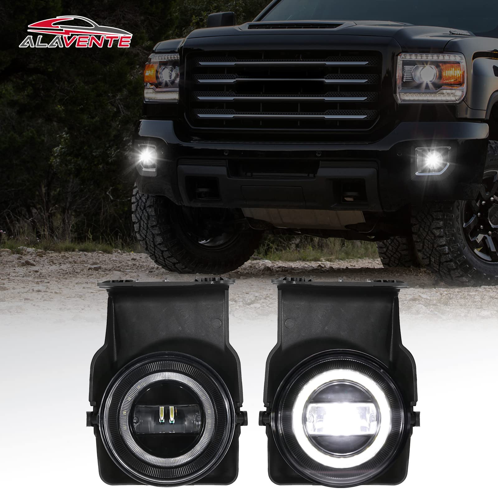 ALAVENTE 20W LED Fog Light with Daytime Running Light for GMC Sierra 2003-2006, 1500 2500 3500 Model, Heavy Duty Pickup Bumper Clear Lens Driving Fog Lamp