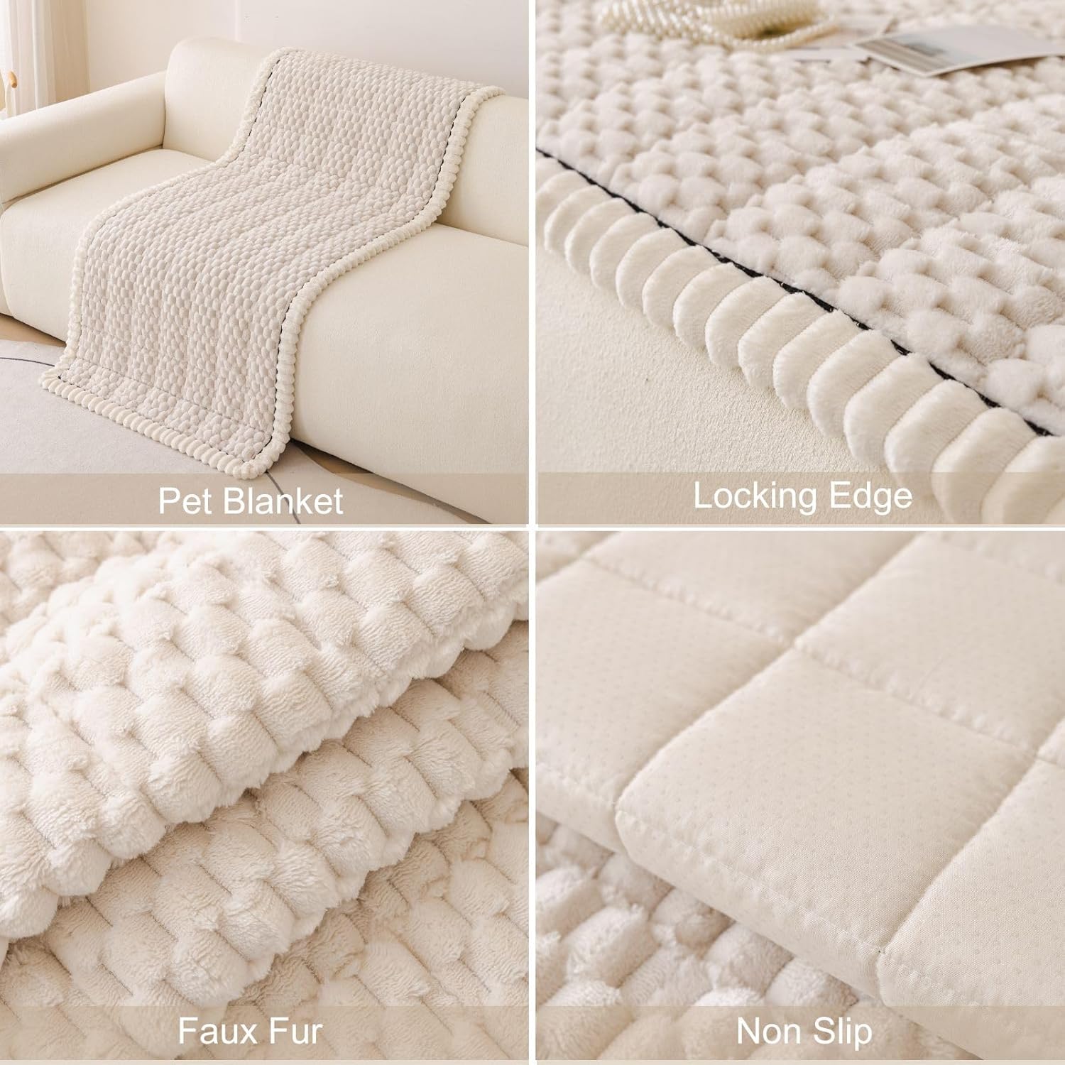 Faux Fur Couch Cover for Dogs Washable, Soft Cozy Non Slip Sectional Sofa Cover, Pet Couch Covers for 3 Cushion Sofa L Shaped, Furniture Protector for Pets Kids(Ivory,28"x59")