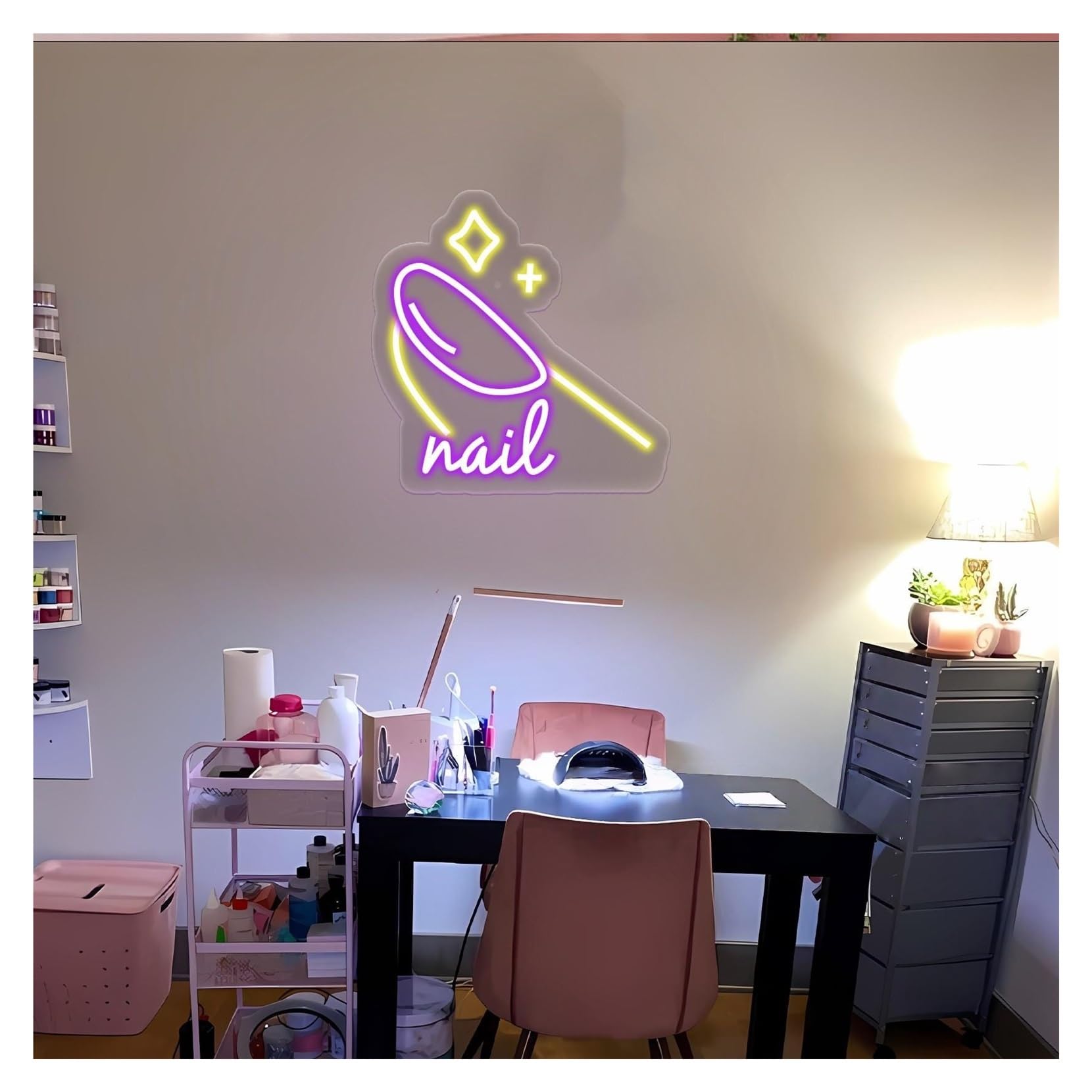 RONGCH Hanging Art Signs Nail Salon Neon Sign,Suitable for Beauty Spa Wall Decor with Dimmable 39cmx40cm(A)