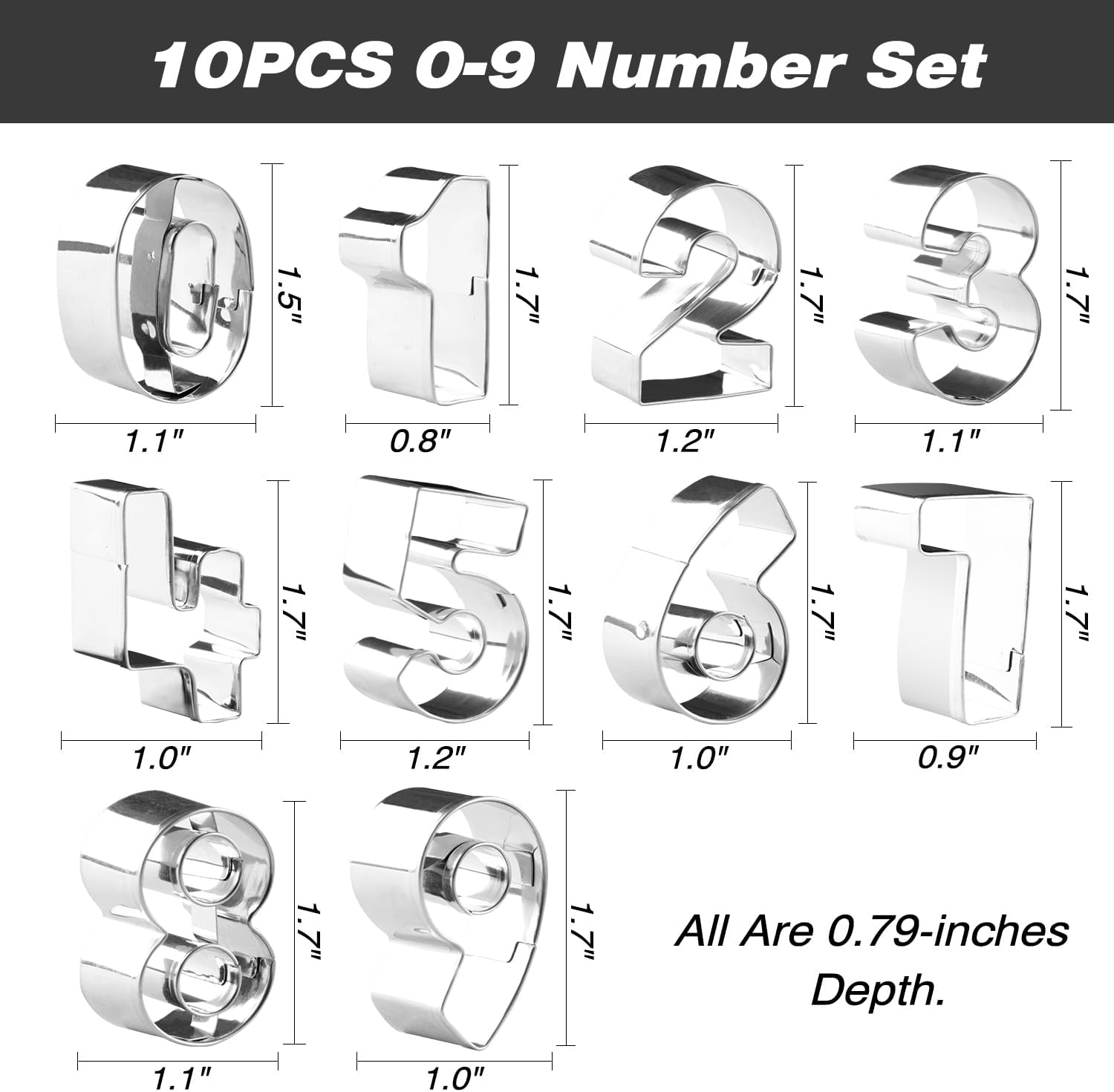 1.7-Inch Number Cookie Cutters, Stainless Steel Cake Decorating Small Number Cutters with Cut-Outs (10PCS/ Set)