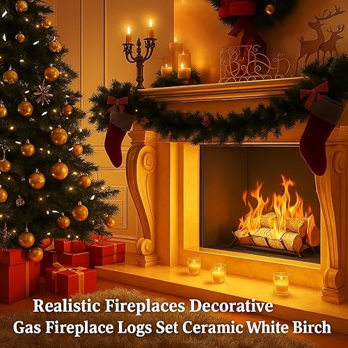 Miniatura 6 de QuliMetal Troncos de cerámica para chimenea, troncos de chimenea de gas de abedul blanco para inserciones de interior, cuenco de fuego al aire