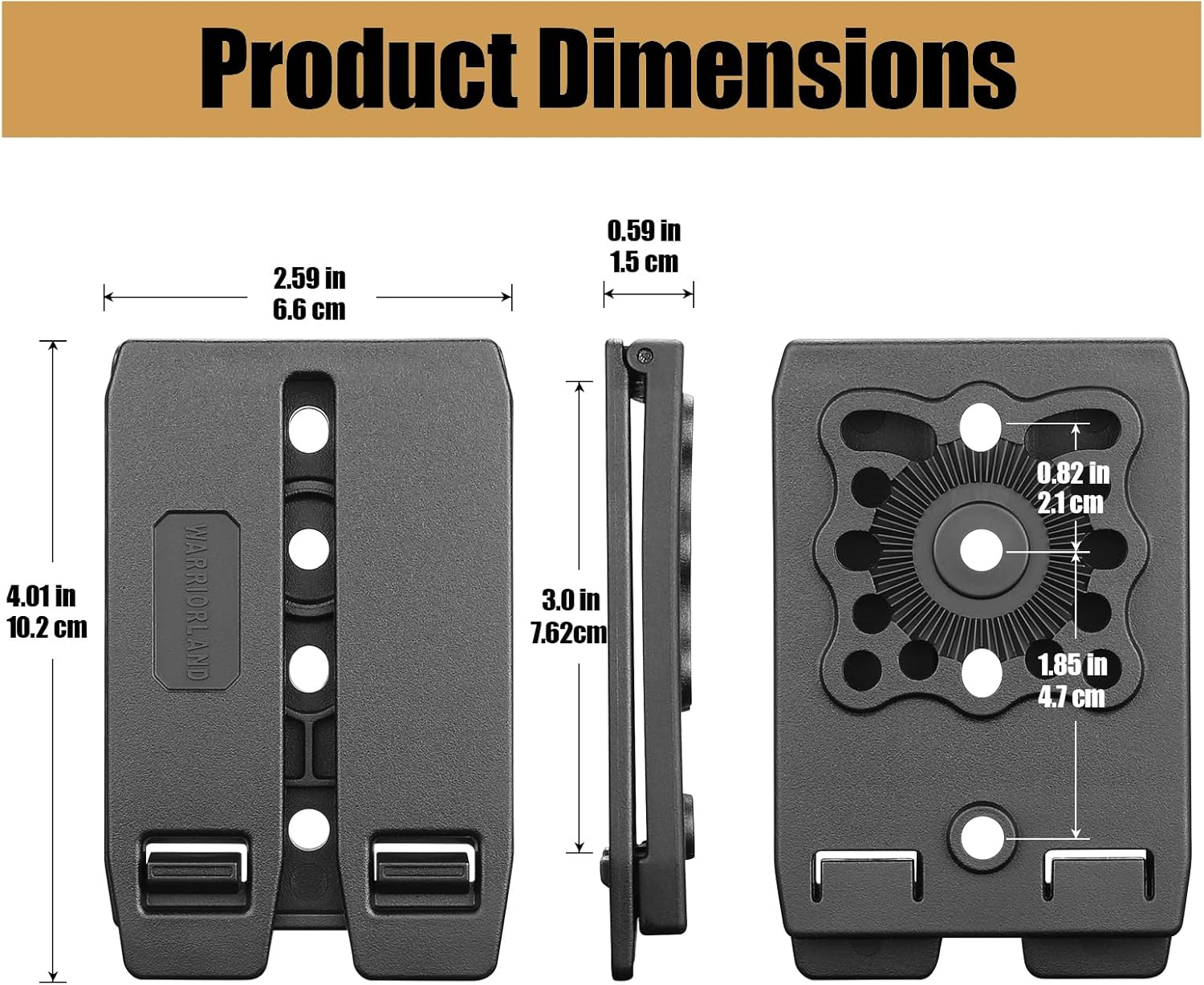 WARRIORLAND 3-Inch Molle Adapter for Holsters, Mag Pouches, Taser x7/X26P Cases, Sheaths & Backpacks – Heavy-Duty Tactical 3" Molle Clip Attachment with Mount Screw & Nut Kit