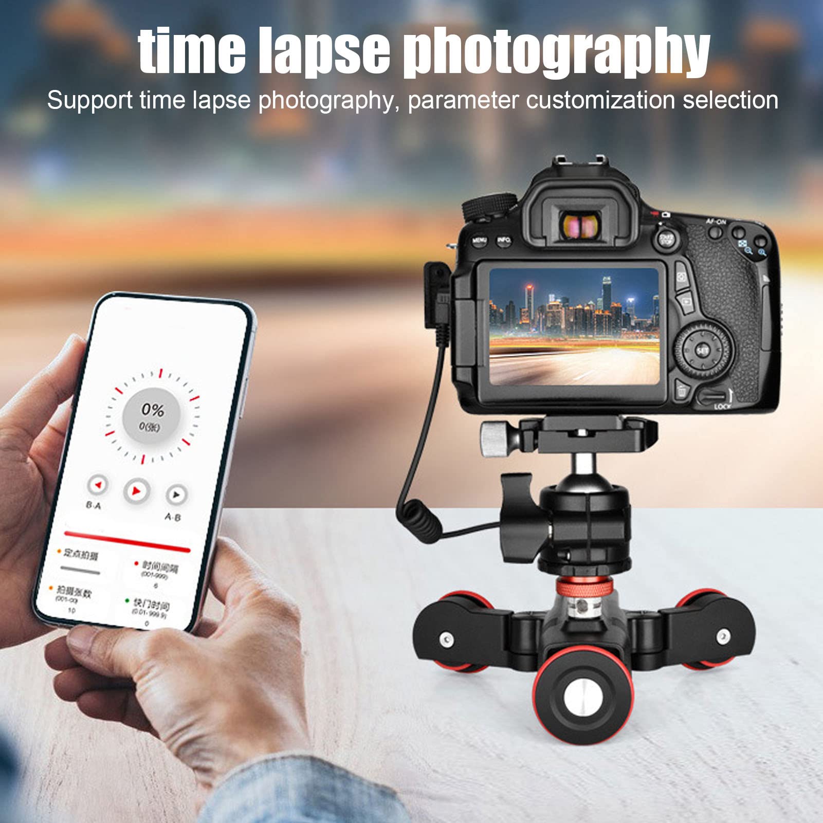 Yunseity 3 Ruote Camera Slider, App Telecomando Motorizzato Camera Video Slider, Time Lapse Slider, Compatibile con Fotocamera DSLR, Videocamera, Telefono