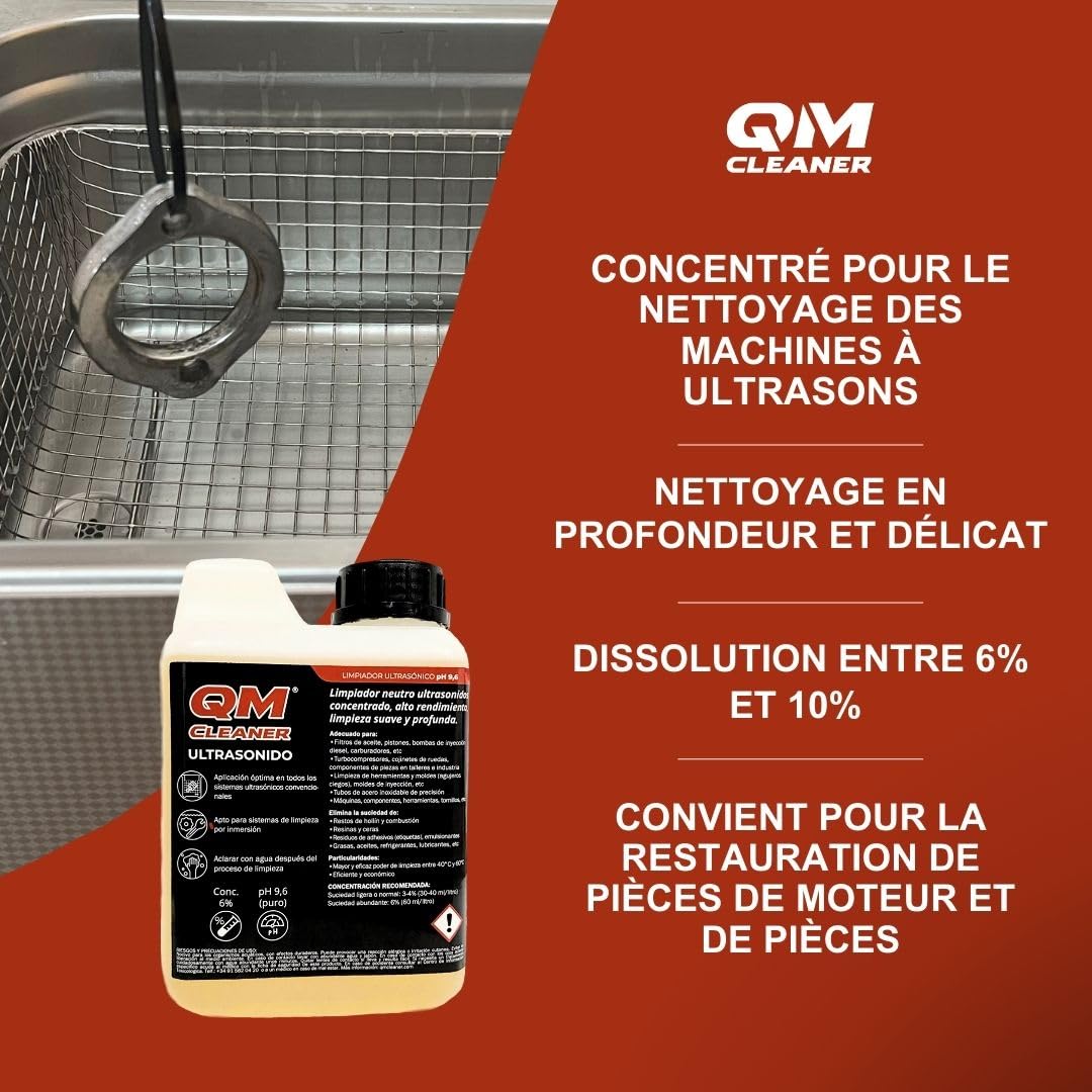 QM Cleaner | Concentré de Nettoyant liquide pour produits ultrason concentré, haute performance, nettoyage doux et en profondeur.- Flacon de 2 litres