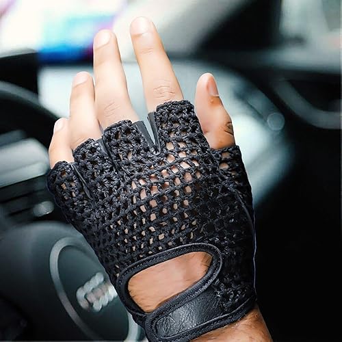 Miniatura 6 de PRIME SPORTS Guantes negros de malla para levantamiento de pesas de cuero real, entrenamiento de gimnasio, fitness, silla de ruedas, color negro