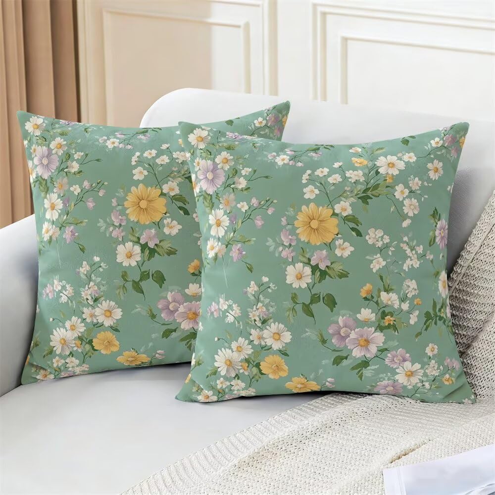 Federe Cuscini Divano 65x65 cm Federe Morbido Copricuscini Verde Chiaro in Velluto, 2 Pezzi Copri Cuscini per Divano Primavera Decorativi Federa Cuscino Floreale per Camera da Letto Soggiorno (IU93)