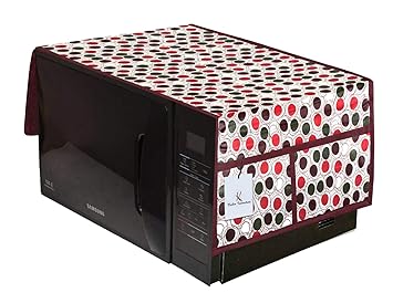 Heart Home Circle Design PVC Microwave Oven Top Cover with Utility 4 Pockets (Brown) CTHH04997