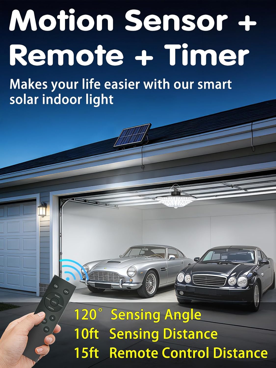 Solar Lights Indoor Outdoor, Solar Pendant Lights with Motion Sensor & Remote, 198 Bright LEDs, 5 Lighting Modes, Waterproof Energy Efficient for Shed Barn Chicken Coop Gazebo Garage Day & Night