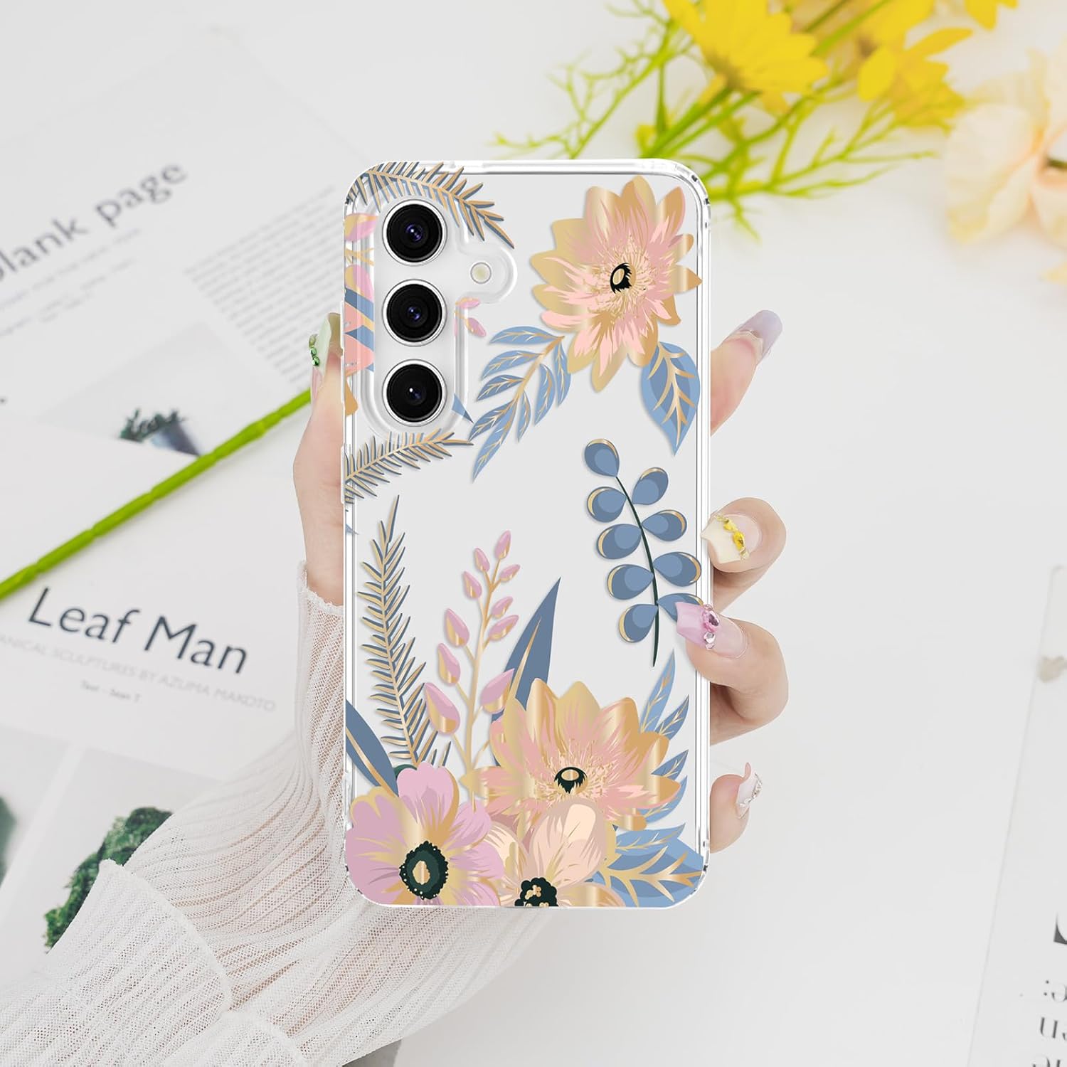 Fit for Samsung Galaxy A16 Case Floral, Cute Clear Flower Cover for Women Girls Elegant Soft Transparent Luxury Gold Plated Shockproof Phone Case for Samsung Galaxy A16 5G, Blossom - Image 6