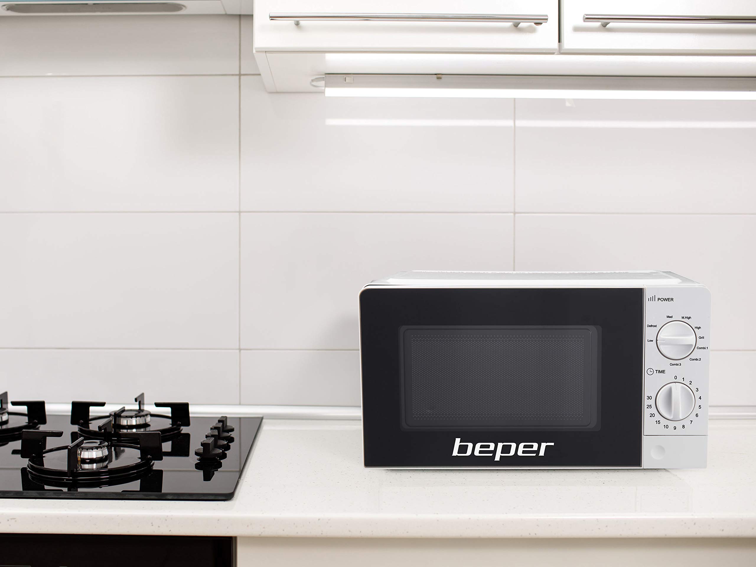 BEPER P101FOR001 Forno Microonde 20 Litri - Microonde Piccolo con Timer, Gill e 5 Livelli di Potenza