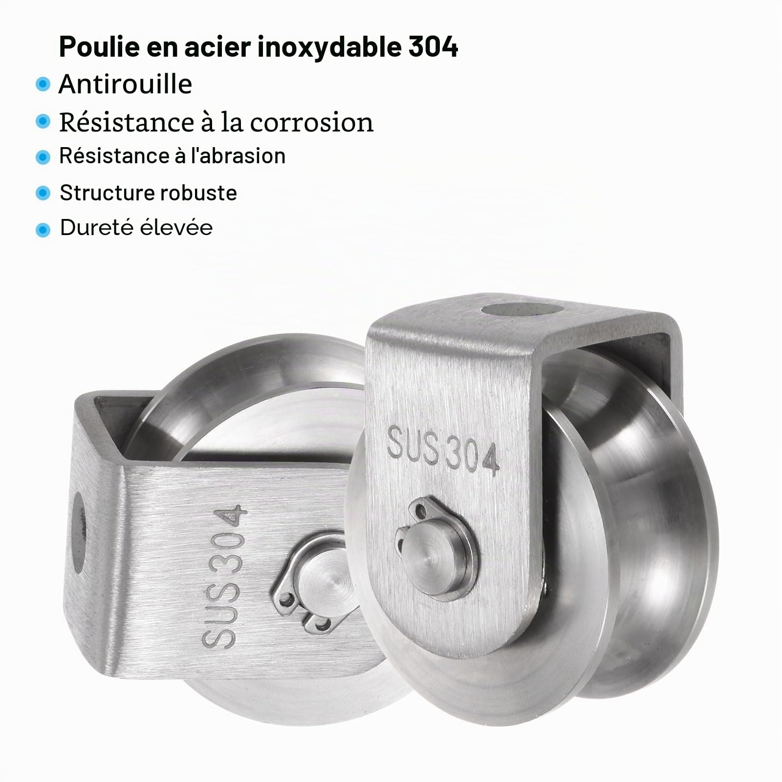 sourcing map 2 Pièces Roue à Rainure en U en Acier Inoxydable 304, Bloc de Poulie de Roue de Piste de 48 mm de Diamètre Chargeant 400 kg pour Portail Coulissant, Largeur de Rainure 16 mm