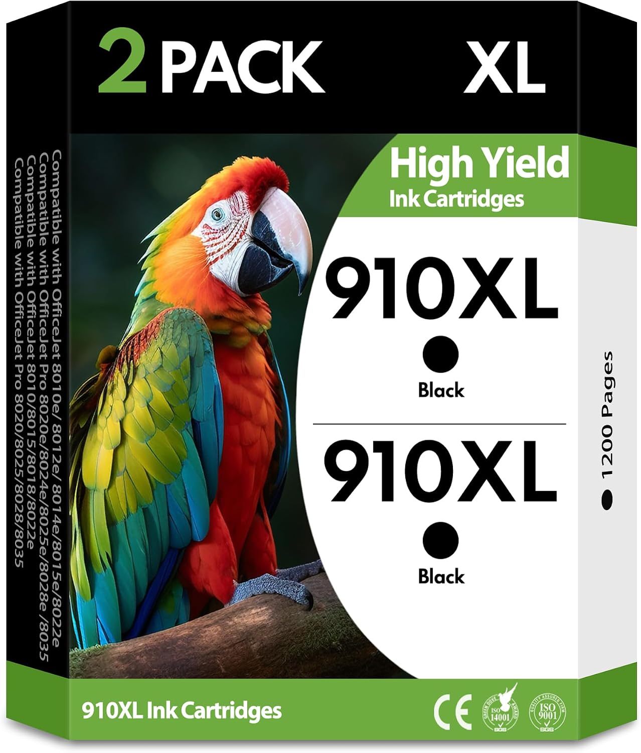 910XL 910 Ink Cartridges 2 Black High Yield, Replacement for HP 910 XL, Compatible with HP OfficeJet 8010 8010e 8012e Pro 8015 8020 8025e 8028e Printers