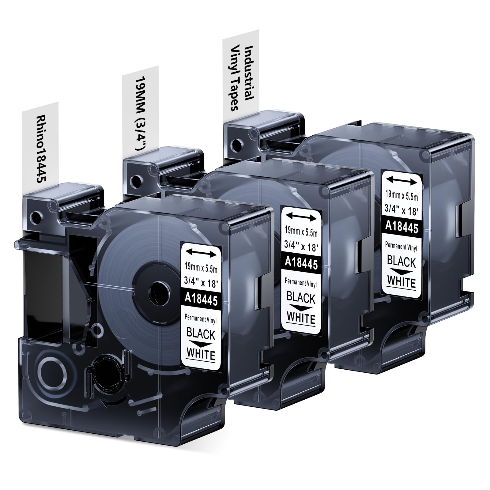 Replace for Dymo Rhino 4200 5200 Labels 18445 Permanent Polyester Refills 3/4 Inch Industrial Rhino Labels Permanent Vinyl Tape A18445 Compatible with Dymo Rhino 5000 6000 Label Maker Refills, 3 Pack