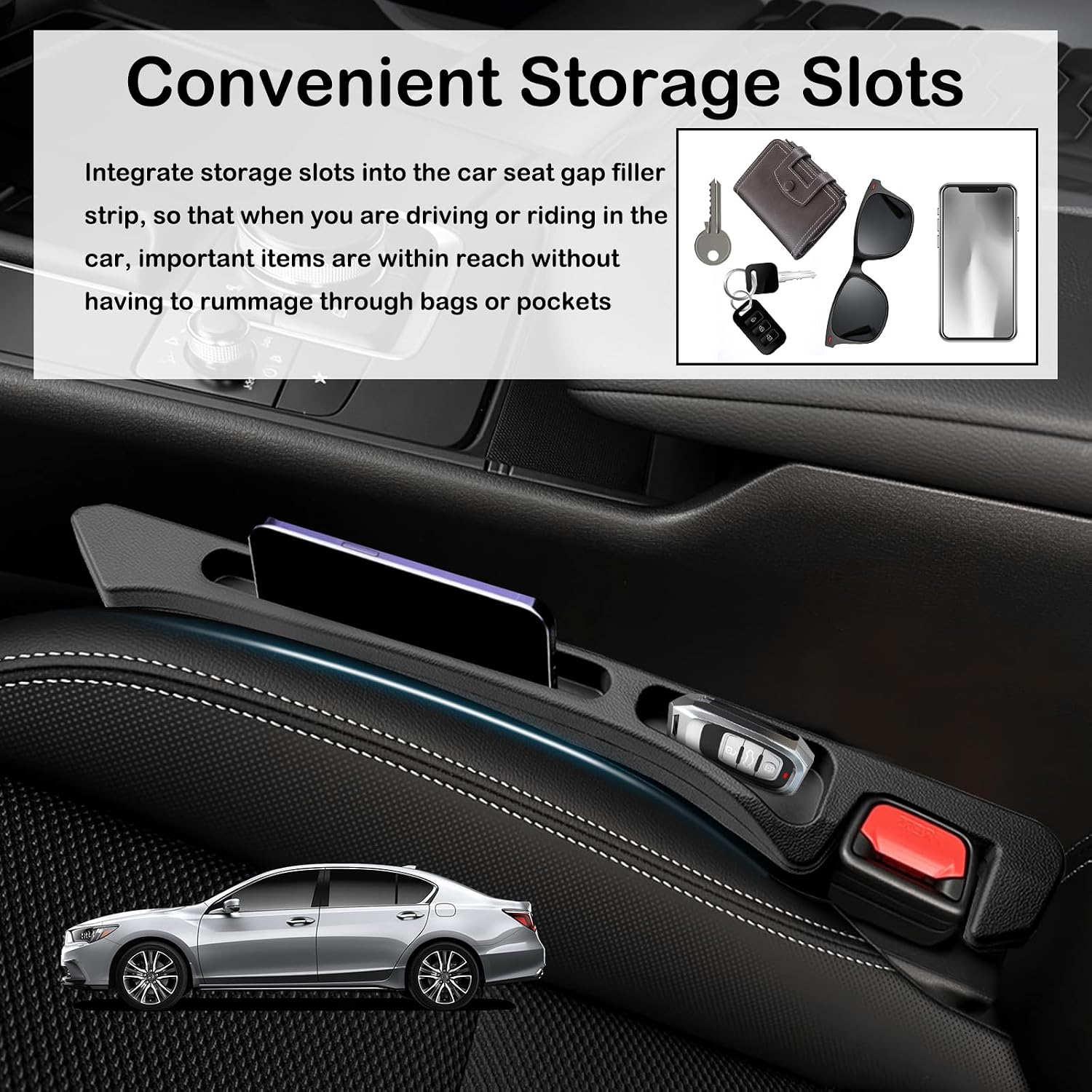 2PCS 2026 Upgraded Car Seat Gap Filler Organizer,Deepened 2-in-1 Car Gap Seat Filler with Storage Slots & Reserved Charging Hole,Universal in Between Cars Seats Catcher