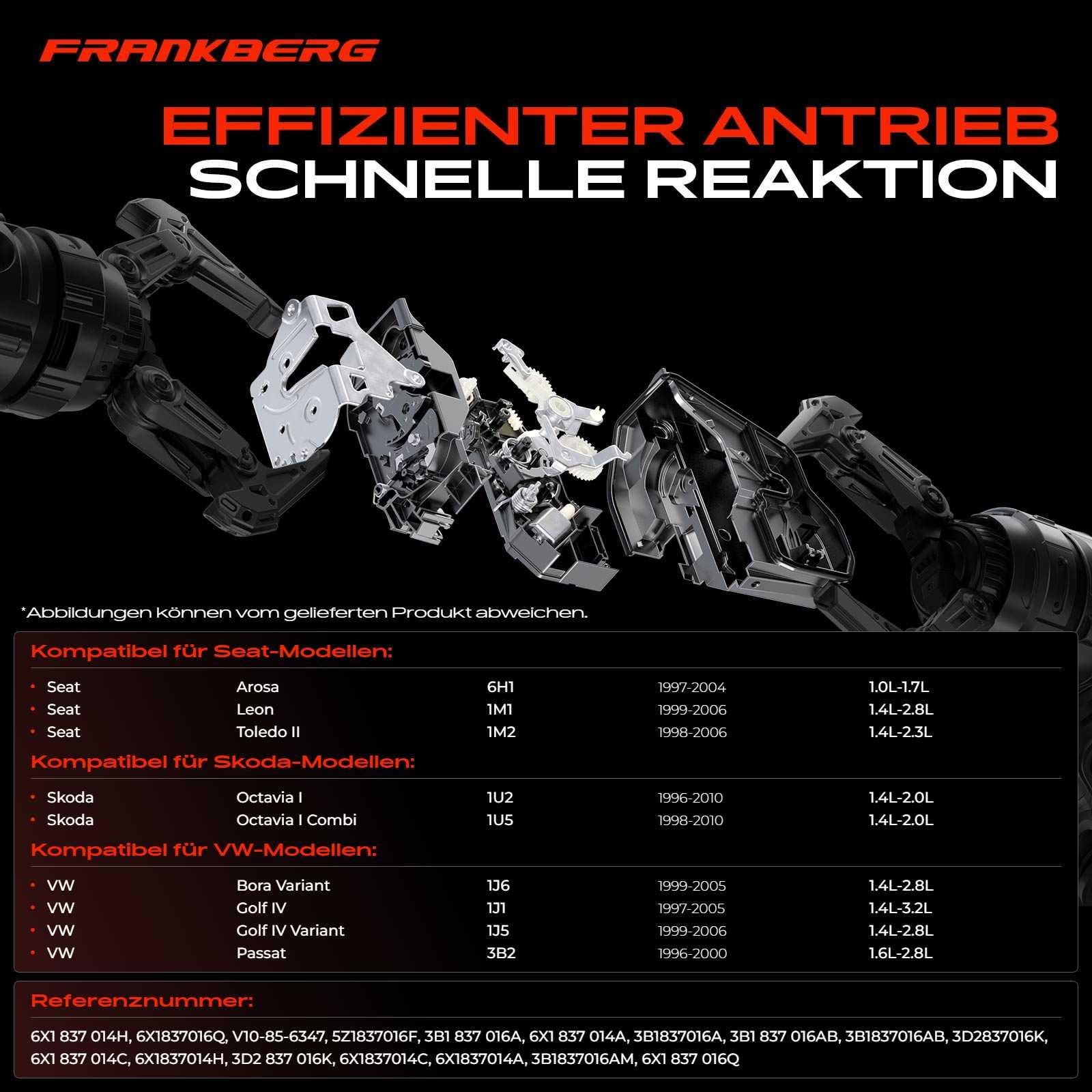 Frankberg Türschloss Stellmotor Vorne Rechts 8-Polig Kompatibel mit Arosa 1997-2004 Octavia I 1996-2010 B.o.r.a 1998-2013 Golf IV 1997-2006 P.a.s.s.a.t 1996-2005