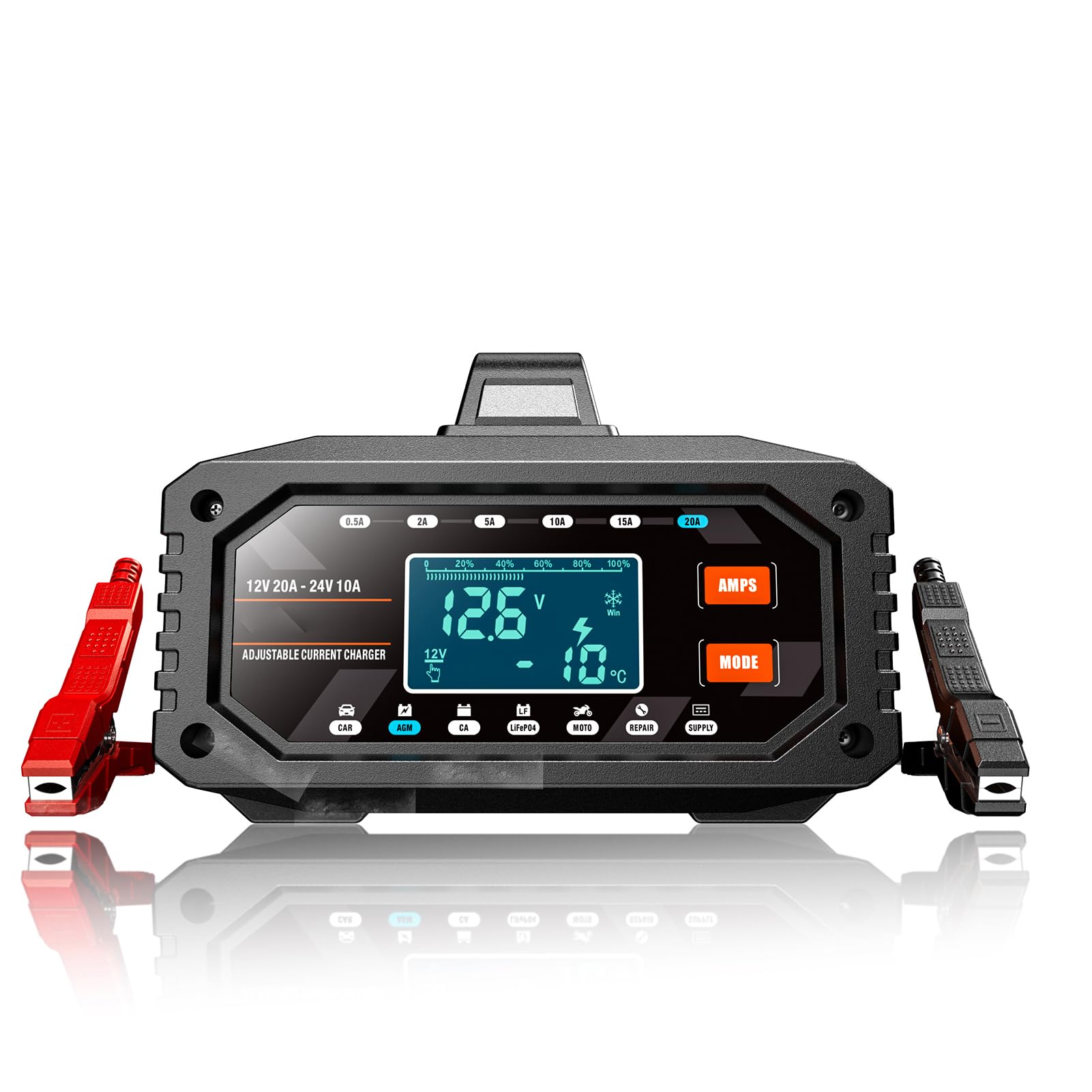 Tbest Ładowarka 12V 20A 24V 10A, Inteligentna Automatyczna ładowarka Podtrzymująca Akumulator z Trybem Naprawy Akumulatorów Samochodowych Motocykli Ciężarówek łodzi (wtyczka UE)