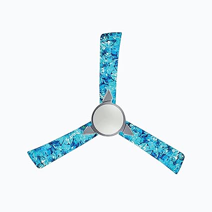 woopme Blue Flower Ceiling Fan Blade Stickers for Living Kids Couple Bedroom Home Office Decor Vinyl Printed Fan Leaf Decal L X H 50 X 16 Cms Each ( 4 pcs)