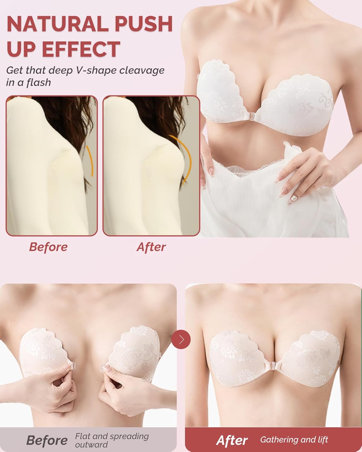 Backless Strapless Bra for Push Up, Lace Padded Adhesive Invisible Sticky for Women and Wedding Dress - Image 5