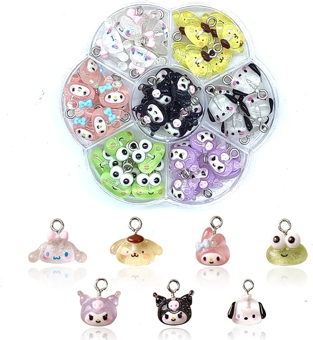 42PCS Cute Cartoon Resin Charms for Jewelry Making Bulk, 3D Mini Pendant Animal Ornament DIY for Bracelets