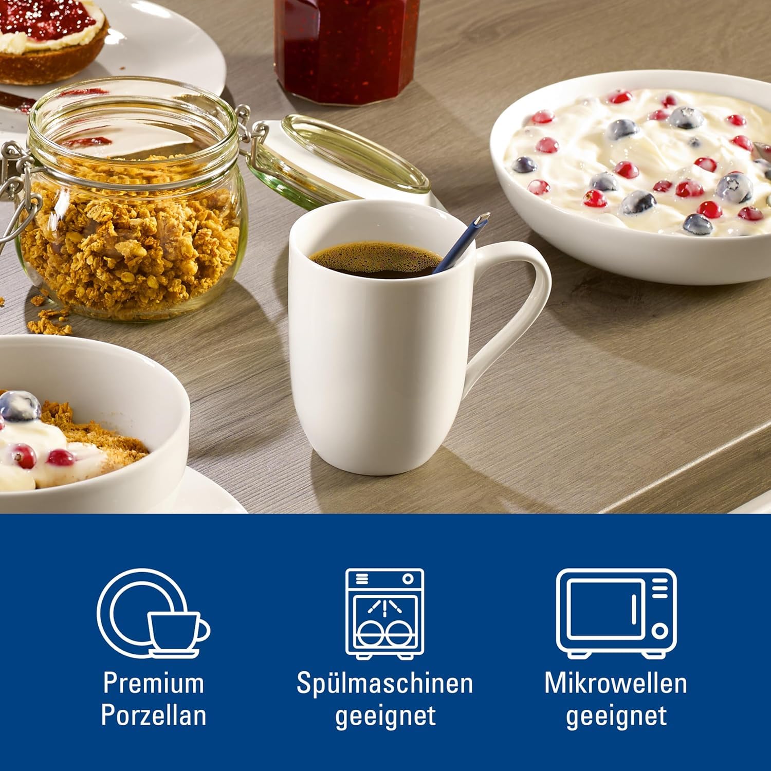 Villeroy & Boch For Me Lot de 6 tasses à anse 290 ml blanc, passent au lave-vaisselle, au micro-ondes, tasses à café pour 6 personnes, tasses à café, grandes tasses, vaisselle, porcelaine de qualité