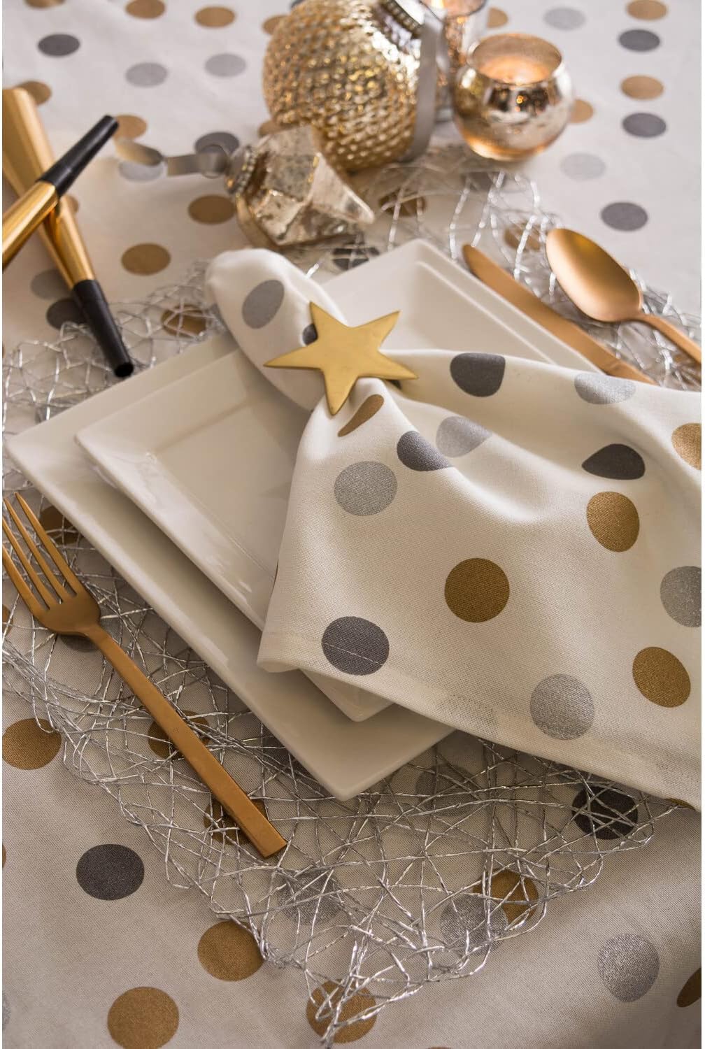 DII Christmas Thanksgiving Holiday Tabletop Décor Collection Decorative Napkin Ring Holder Set, 2.5" Diameter, Gold Stars, 6 Piece