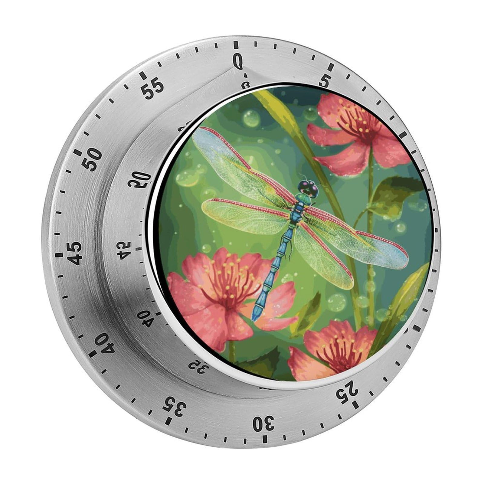 Dragonflies and Flowers Timer Desk Productivity Teacher Supplies Kitchen Magnetic Countdown Mechanical Timer for Cooking, Egg, Teacher, Exercise, Oven.