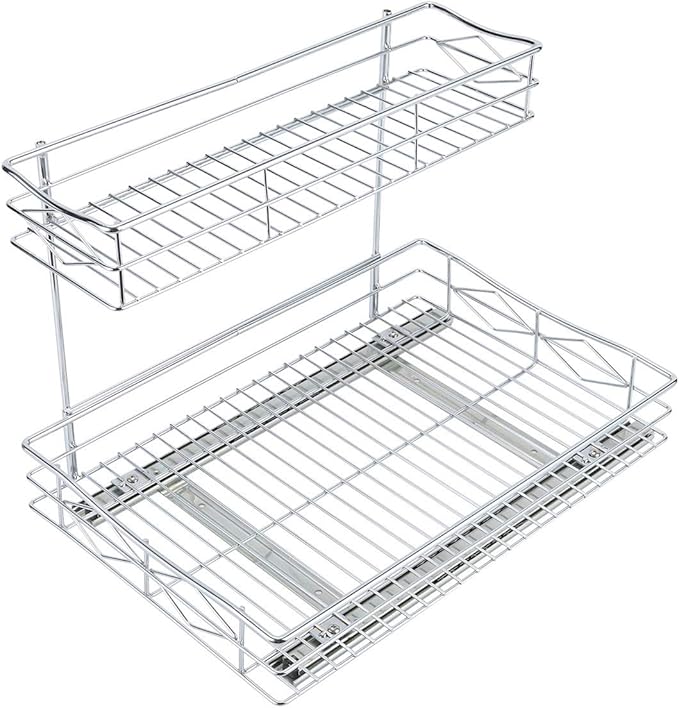 TQVAI Slide Out Organizer 2 Tier Pull Out Wire Shelf Basket