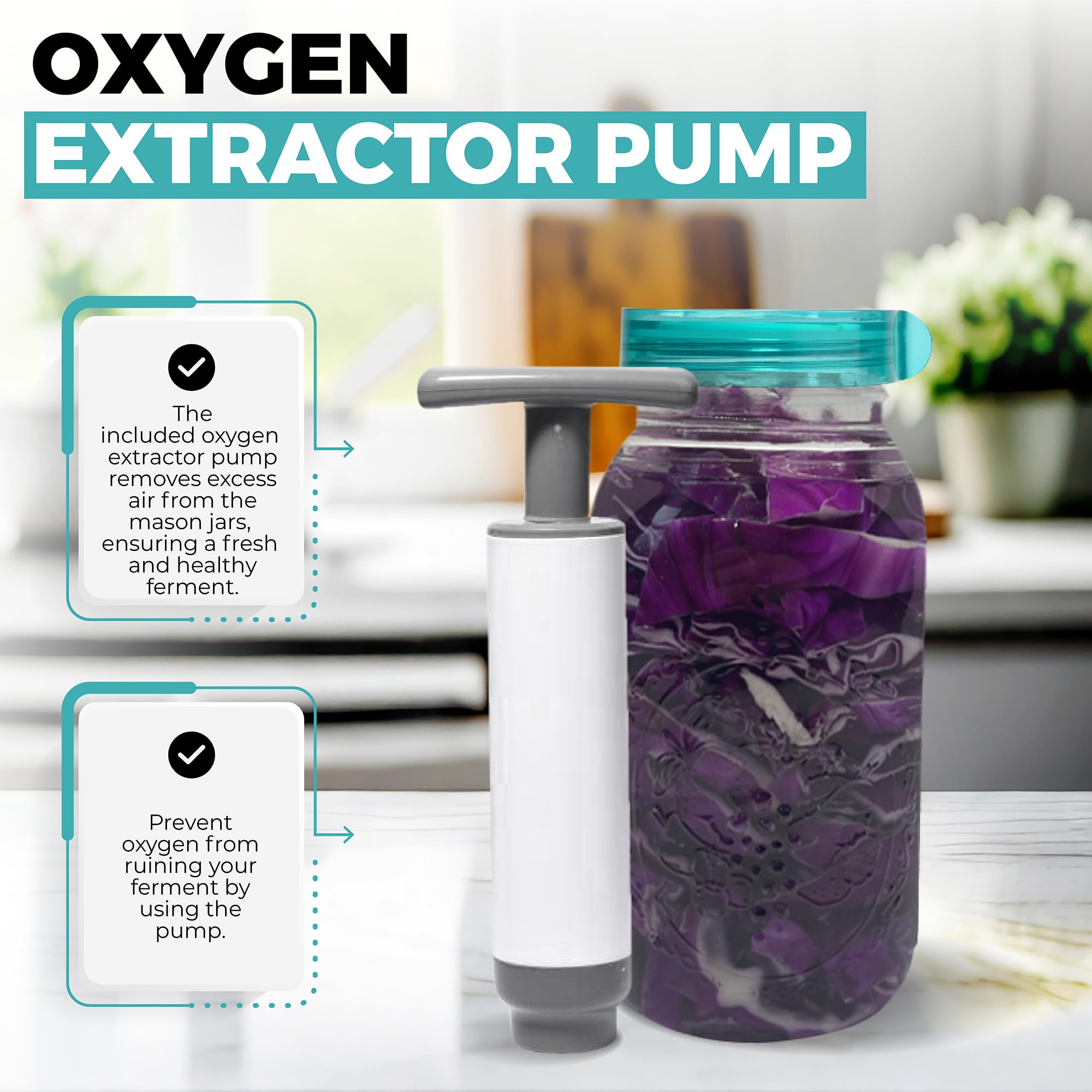 Kit de fermentación con bomba extractora de oxígeno para tarros Mason boca ancha