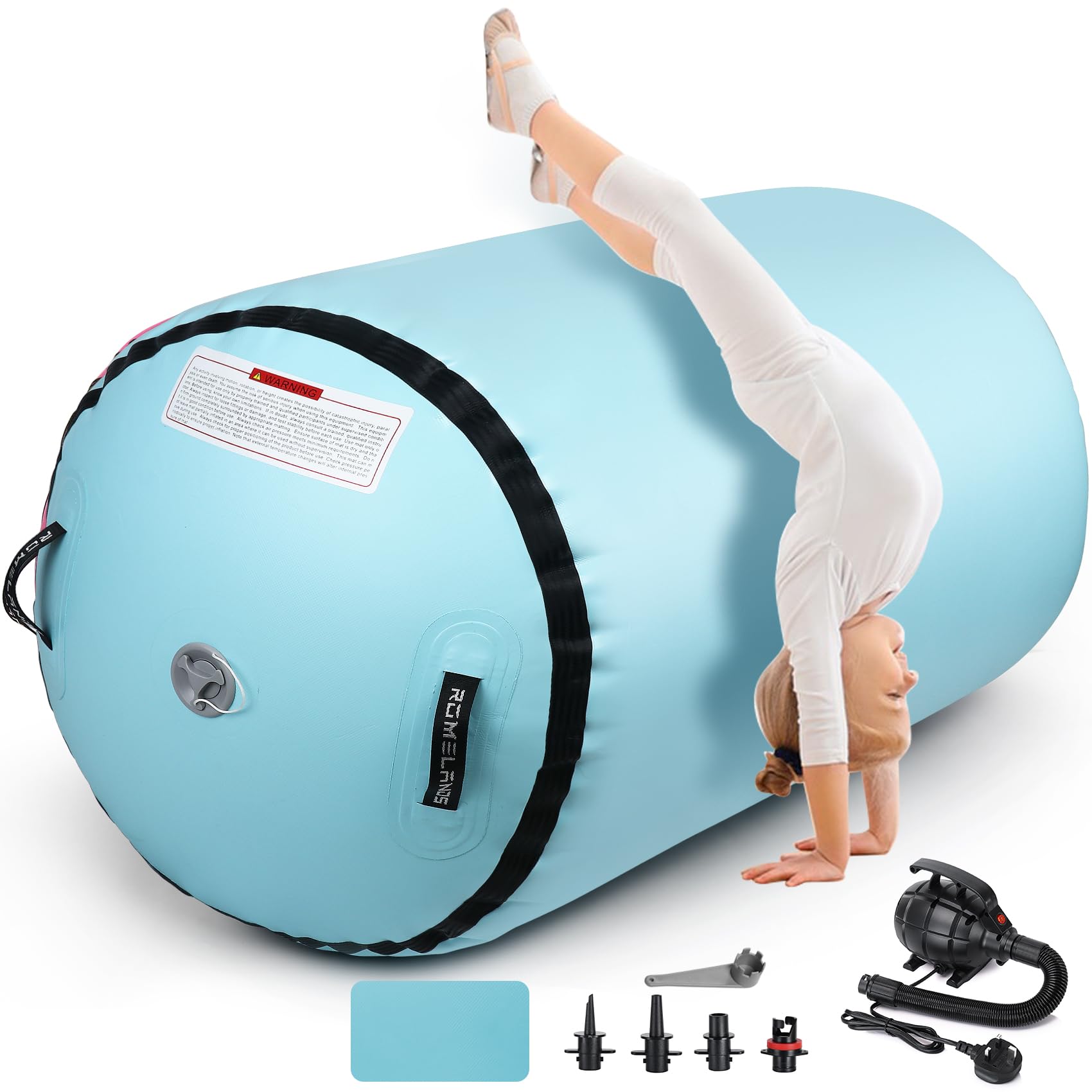 ROMELANDS Mintgreen Air Roller Tumbling Barrel Back Somersault Backbend Trainer for Inflatable Gymnastics Springboard Cheerleading Equipment, with Electric Pump for Yoga Cheerleading Home Gym Use