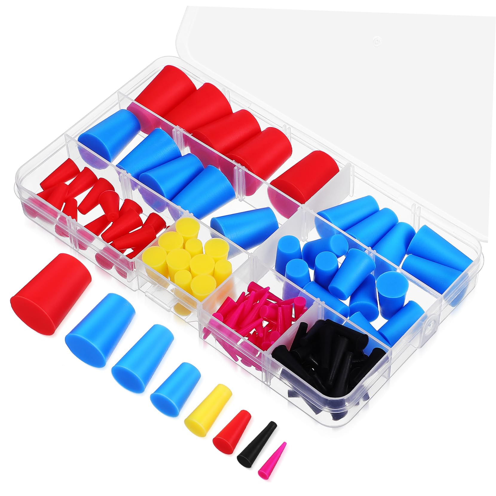 COSMEVIVI Tapered Plug Stoppers 110pcs Lab Silicone Stoppers Test Tube Plugs Bottle Sealer