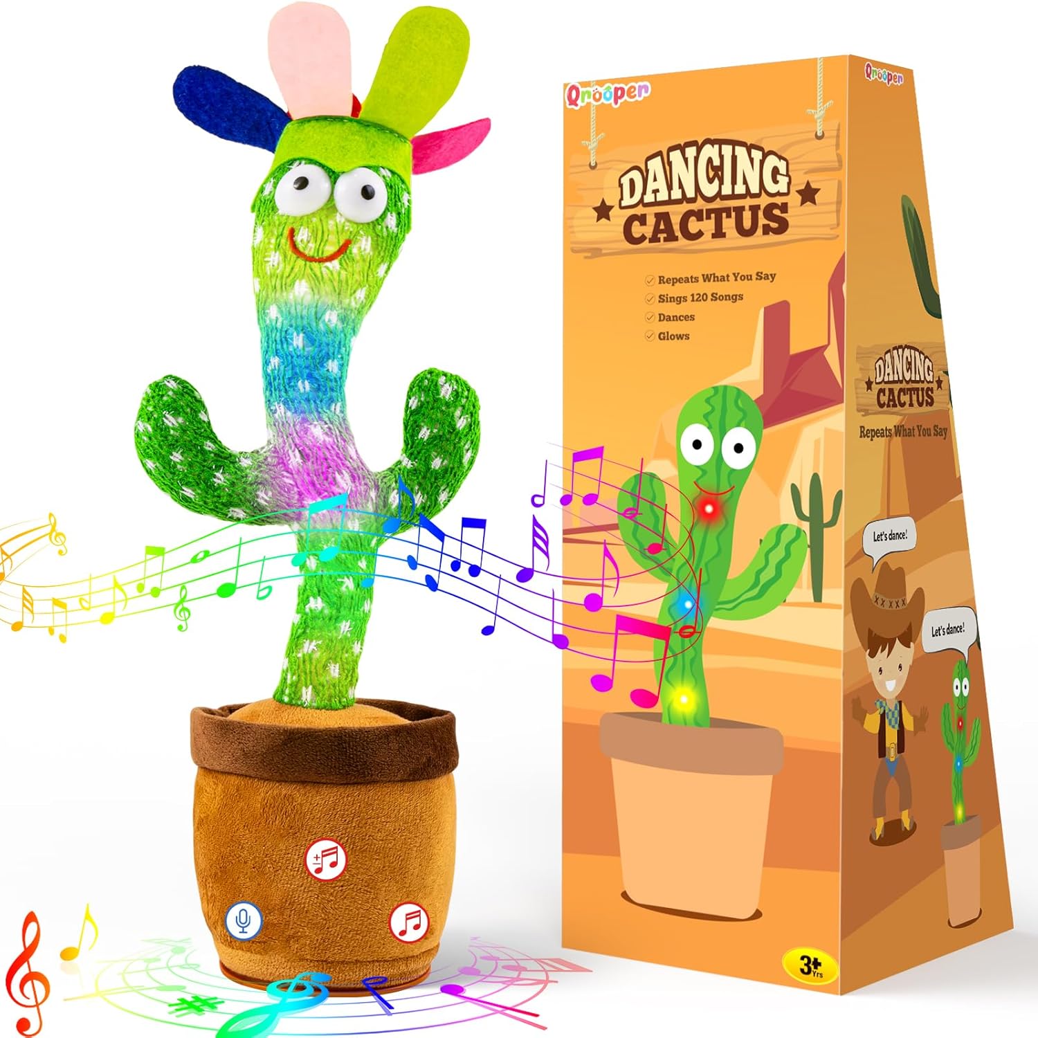 Qrooper Dancing Talking Cactus Toy, Singing Repeating Cactus, Funny