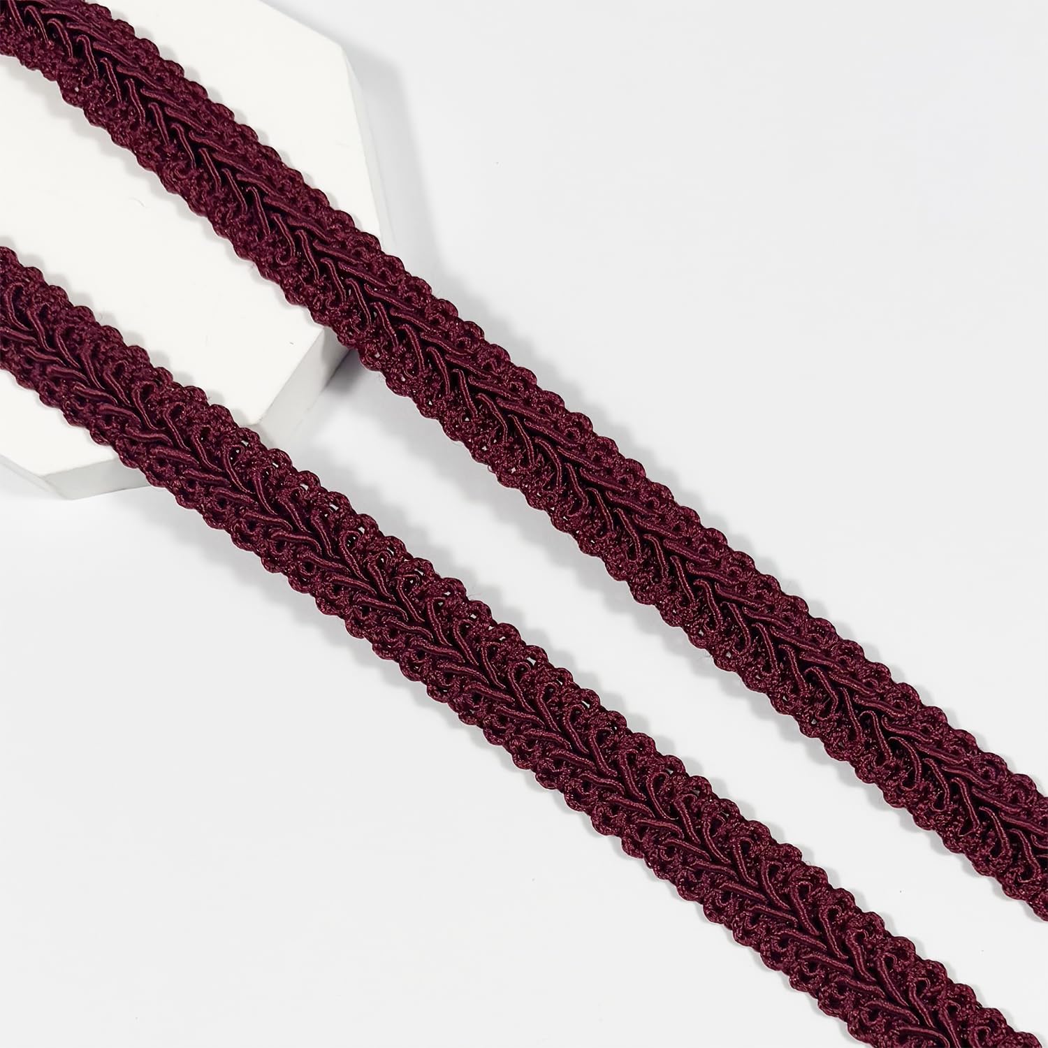 Gimp Braid Trim 12Yards 1.2cm/0.47in Wine Red Fabric Decorative Webbing for All Kinds of Sewn Garments, Curtains,Lampshade, Sofa DIY Sewing and Crafting (Wine Red)
