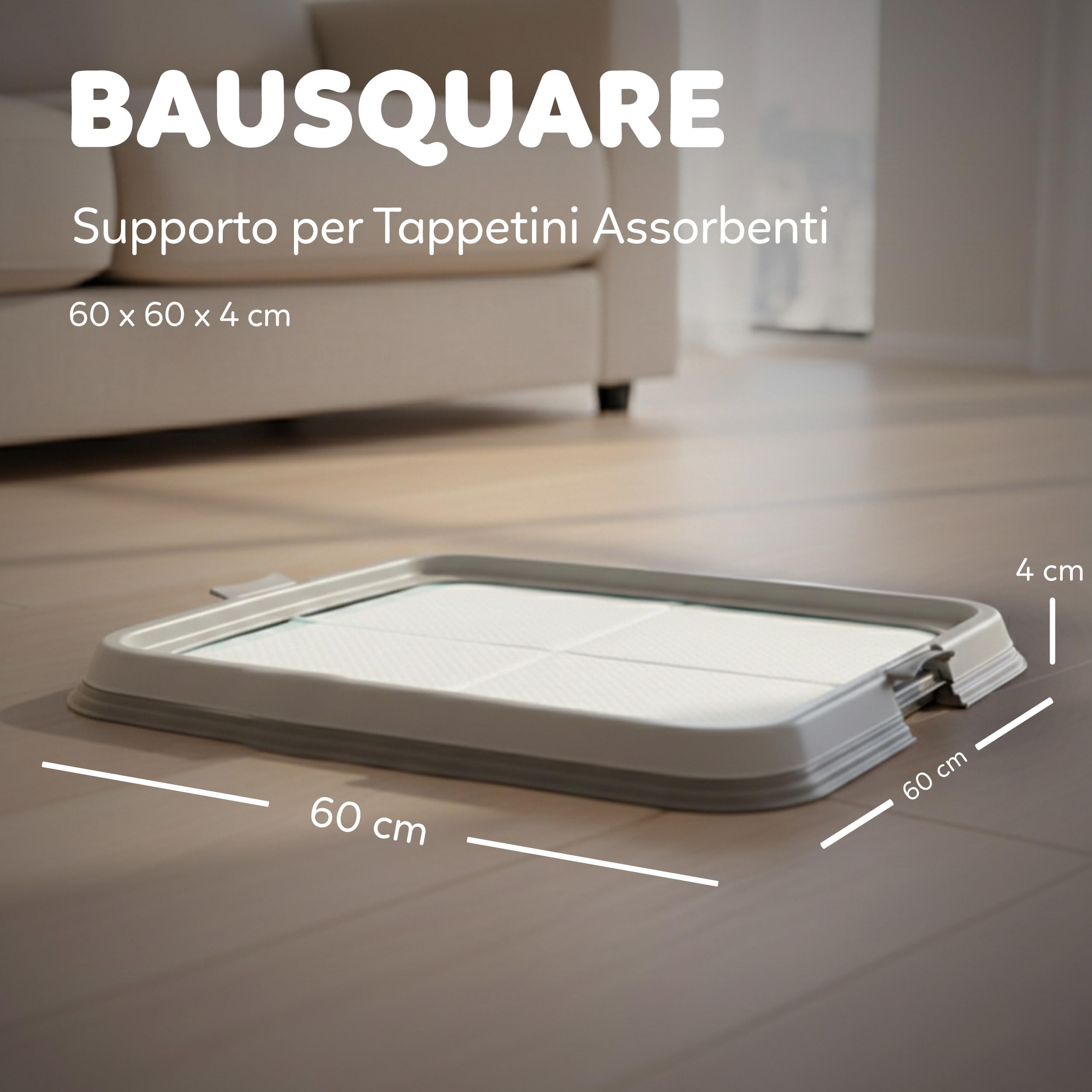 AqpetFriends Lettiera per Cani con Vassoio Porta Tappetini Assorbenti 60x60 cm, Base Antiscivolo per Traversine Igieniche, Ideale per Addestramento Cuccioli e Uso Domestico