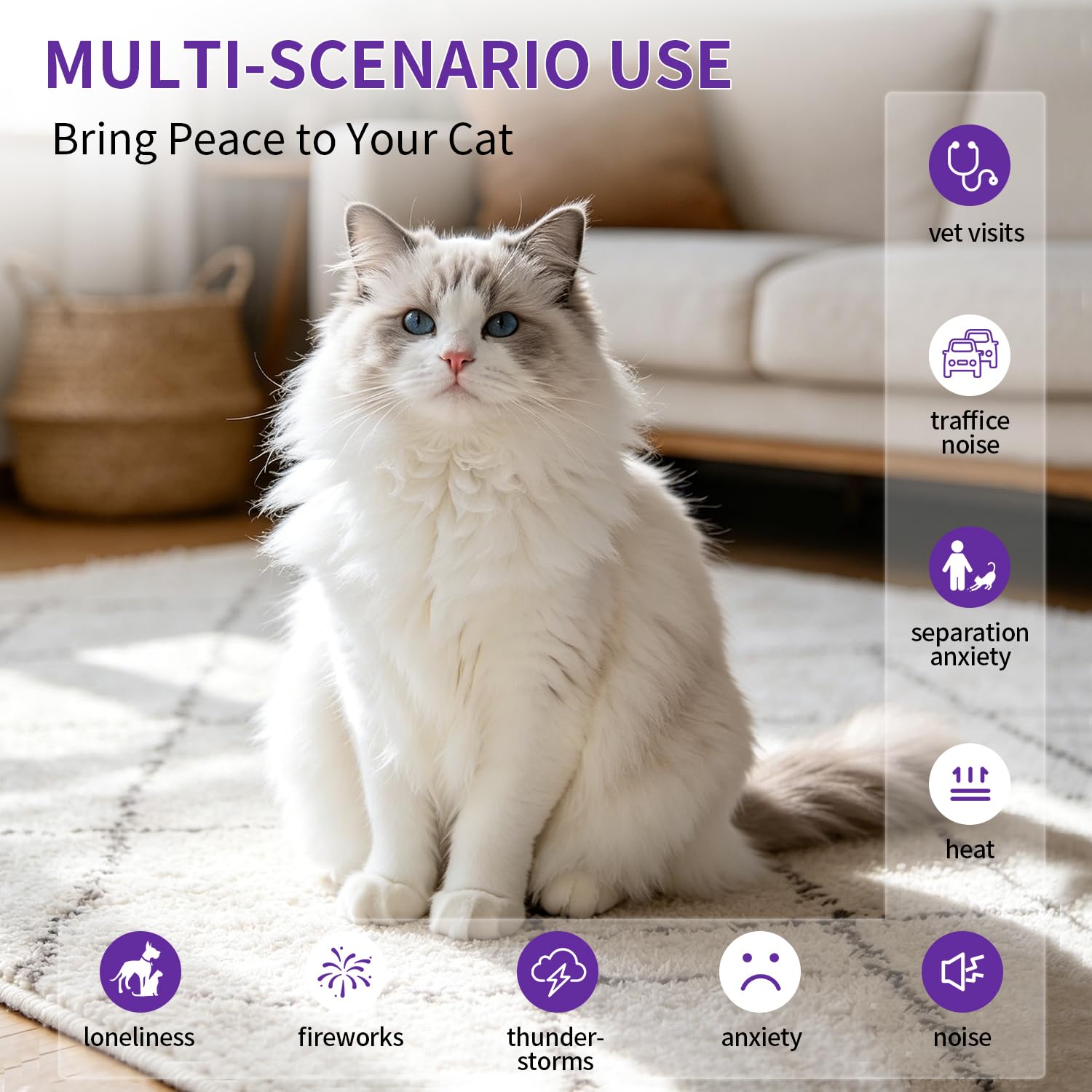 Kit diffuseur apaisant pour chat avec 2 diffuseurs et 4 recharges (48 ml chacun), diffuseur apaisant aux phéromones de chat pour soulager l'anxiété, réduire le stress et soutenir le comportement