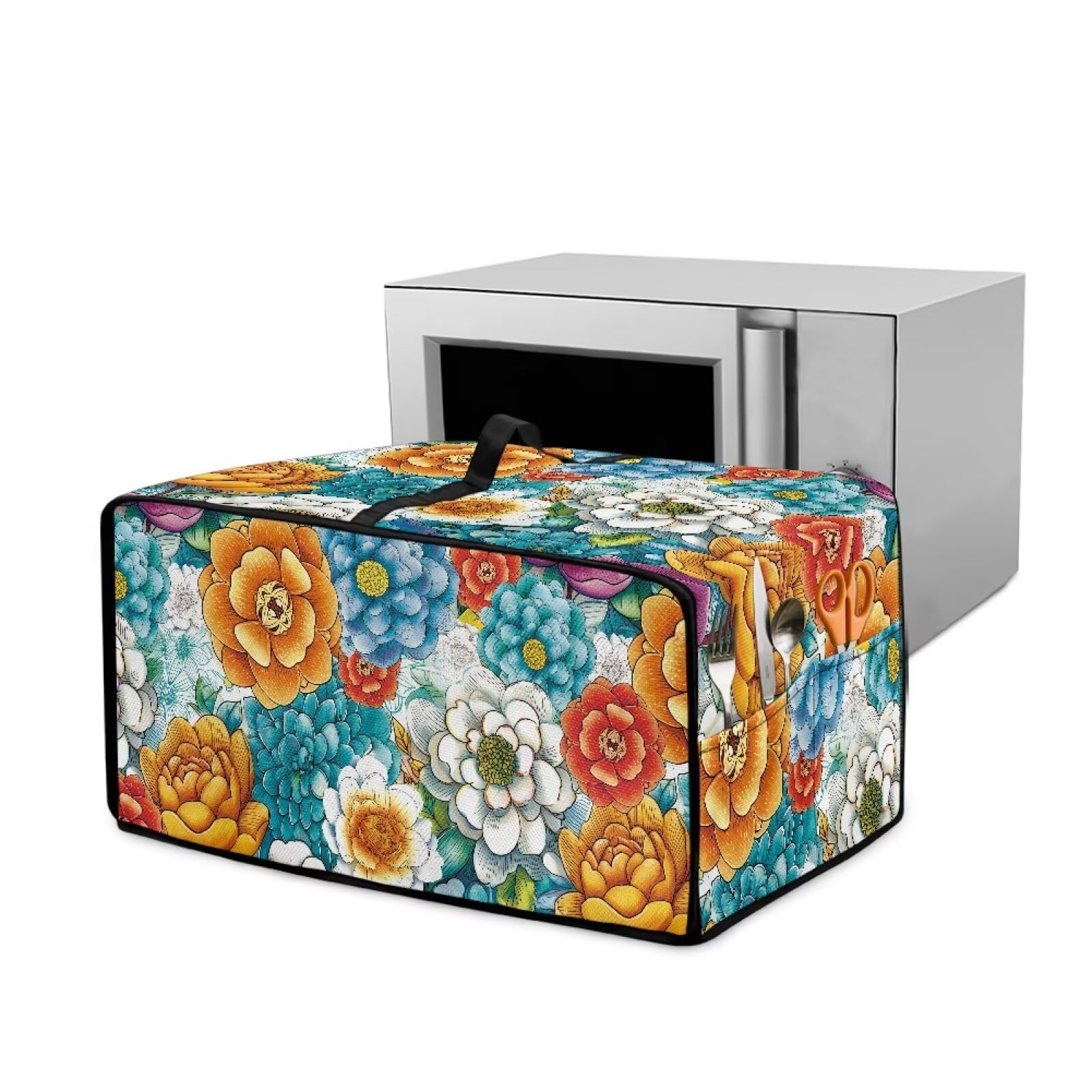 Fipuivrn Colorful Flower Succulents Print Toaster Oven Cover, Heavy Duty Kitchen Appliance Protection with Storage Pocket Dustproof Toaster Oven Cloth Cover Kitchen Accessoires, Medium
