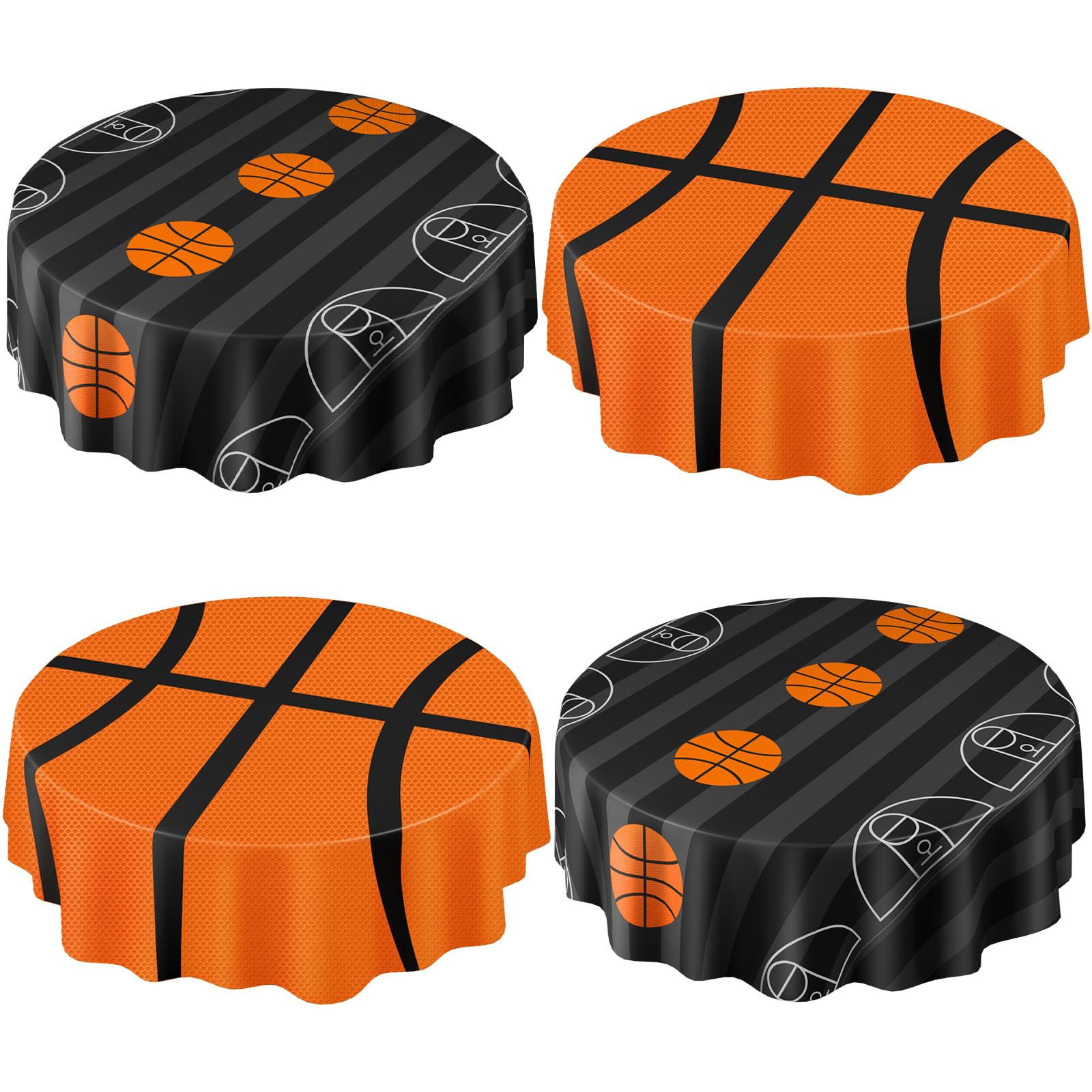 Funnymoom 4 Pack Round Basketball Tablecloth 84 Inch Plastic Basketball Party Decorations Disposable Table Cloth Washable Disposable Table Cover for Birthday Party Supplies Decoration