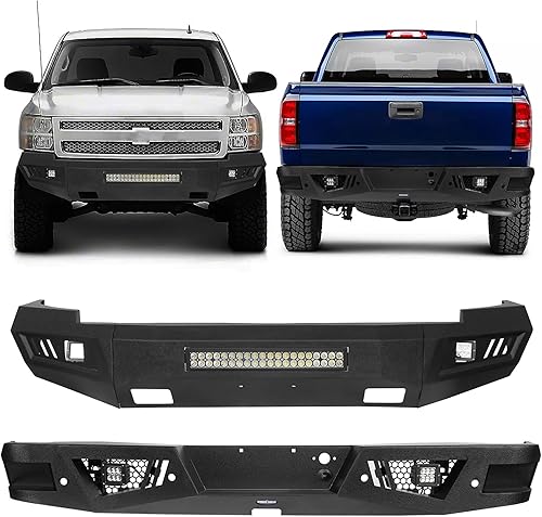 Miniatura 1 de Hooke Road Combo de parachoques delanteros y traseros de ancho completo Silverado 2013 para Chevy Silverado 1500 2 generación 2007-2013, parachoques