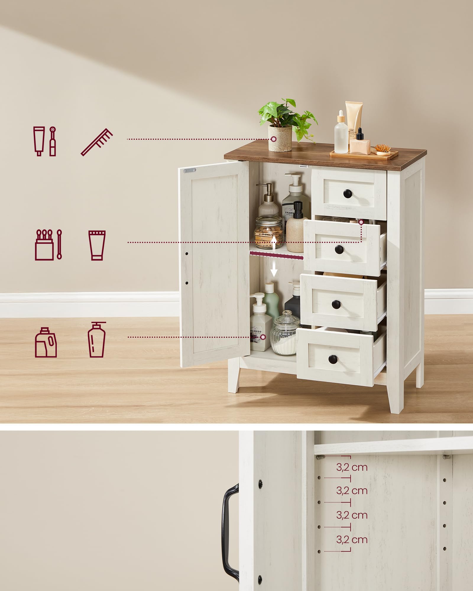 VASAGLE LIRY Collection - Country-Style Bathroom Cabinet with