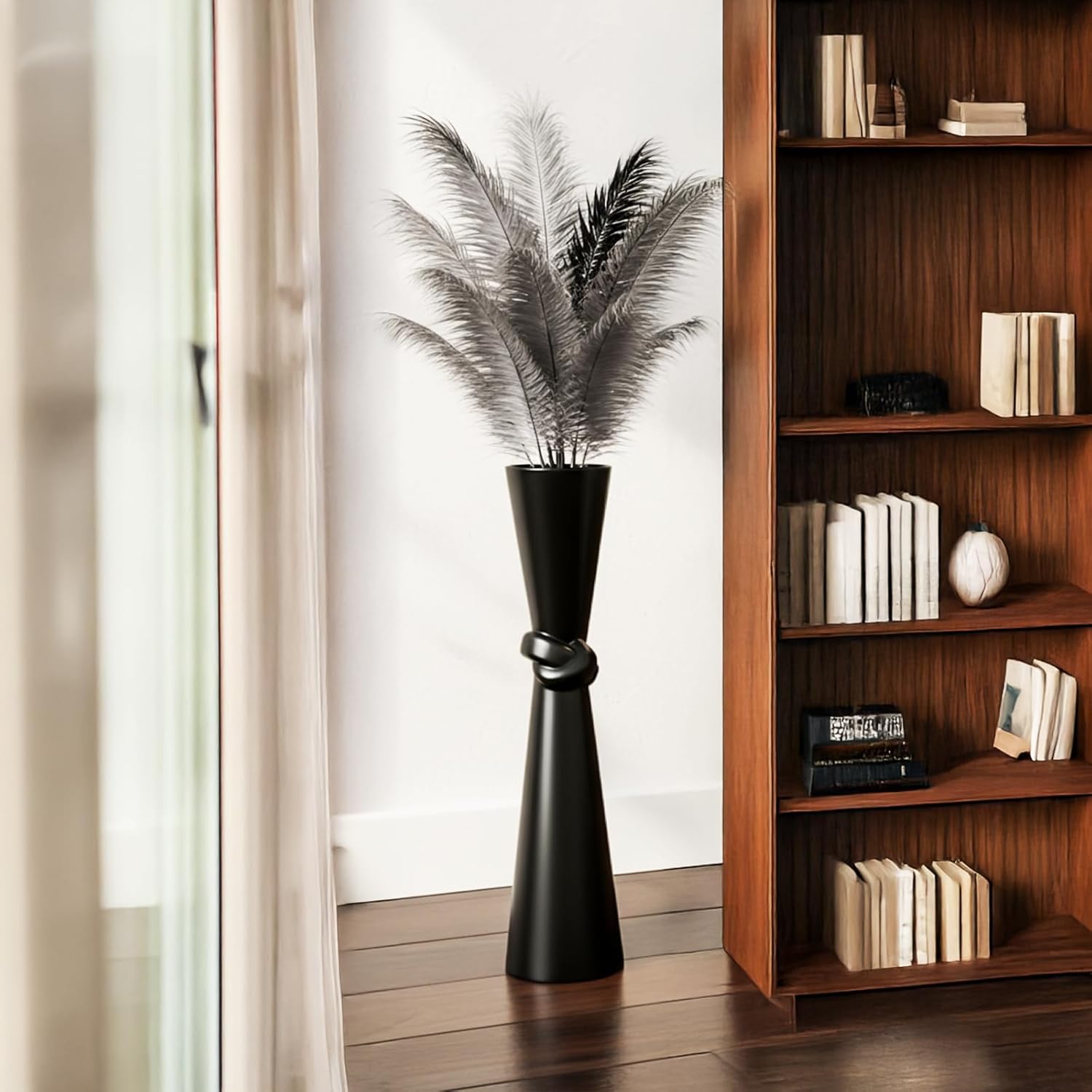 Tall Black Floor Vase 23.6″ – Glossy Resin Decorative Floor Vase for Pampas Grass, Branches & Dried Flowers, Modern Farmhouse Indoor Home Decor