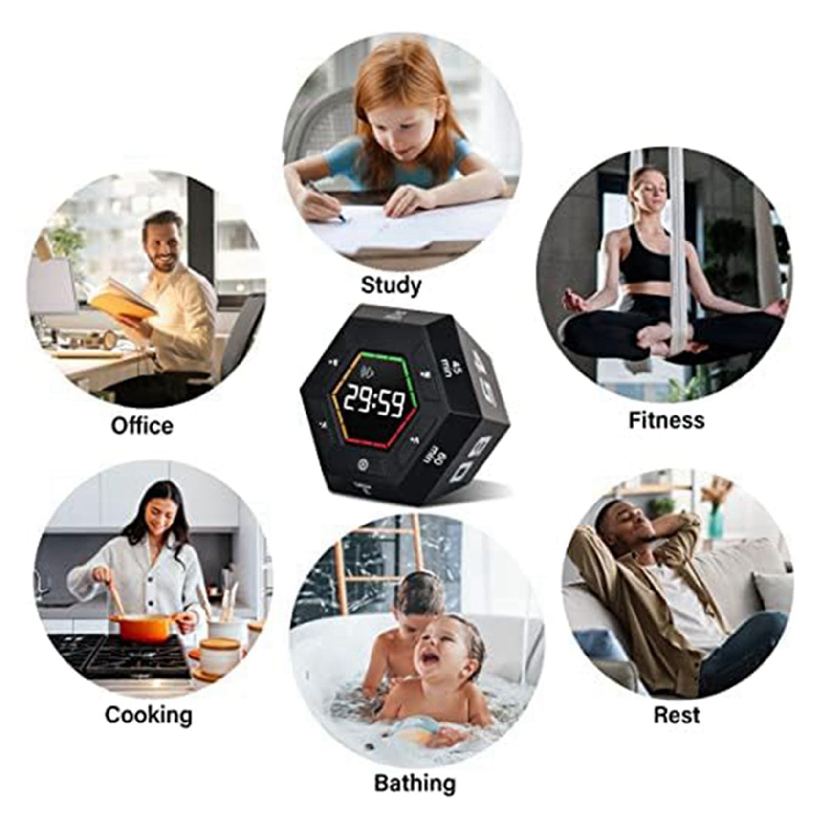 2X Temporizador Pomodoro, Temporizador de Productividad, 3, 5, 15, 30, 45, 60 Minutos Temporizador de Cuenta Regresiva Inteligente Preestablecido, Herramienta de Gestión del Tiempo