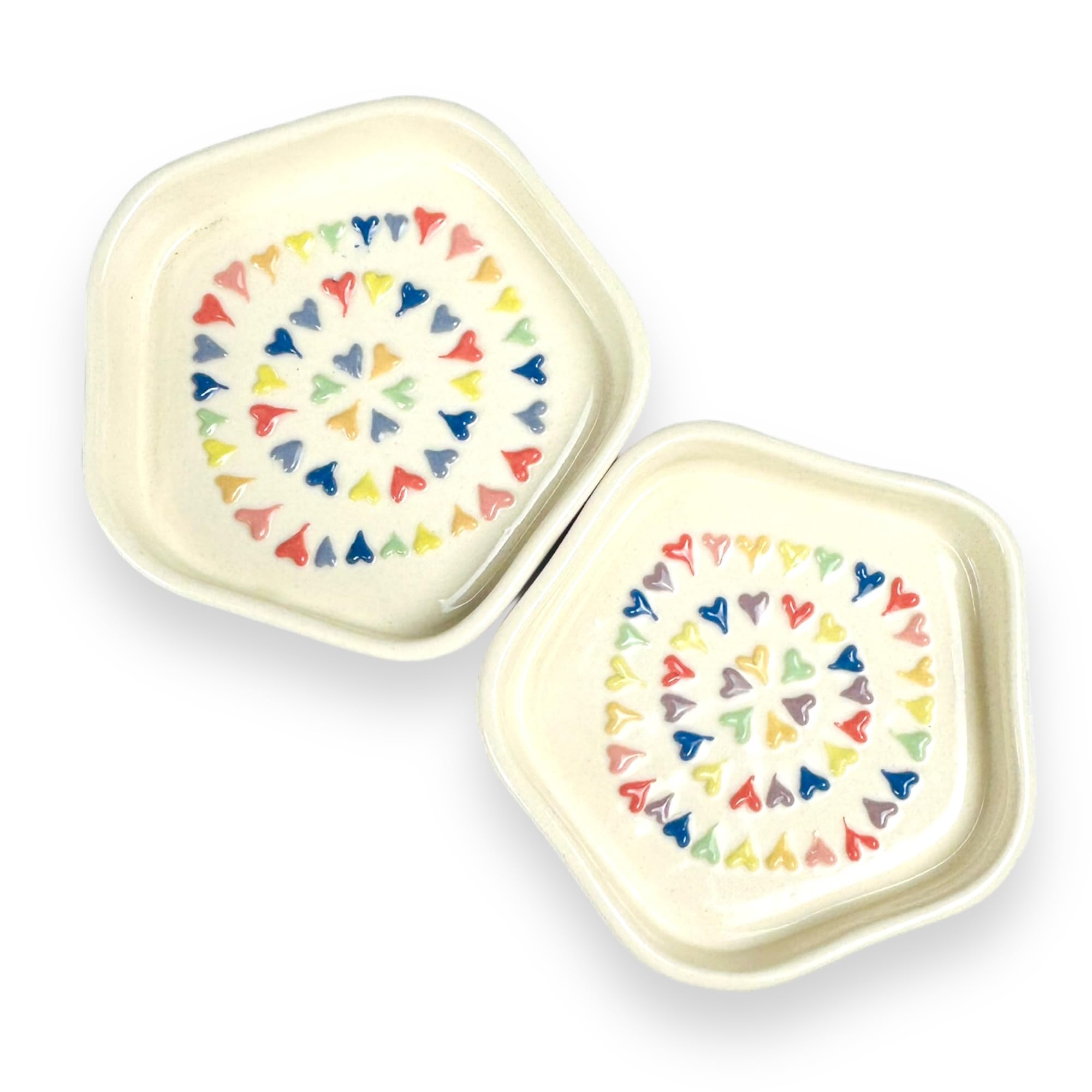 CERAMIC DINING Multicolour 3D Heart Ceramic Dessert Plates- Set of 2 || Snack Plates || Side Plates 3