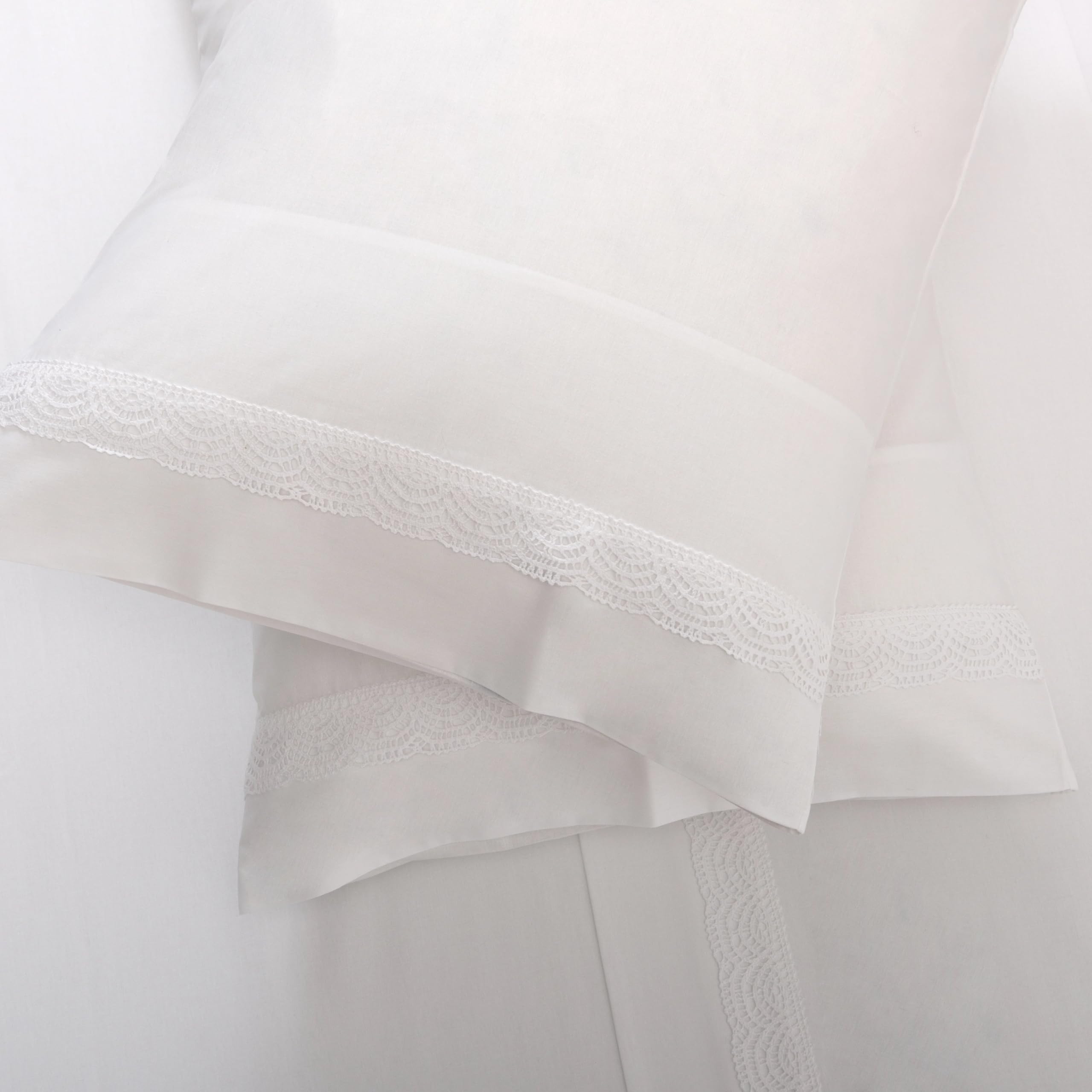 Juego de Sábanas 100% Algodón 180 Hilos con Encaje Blanco – 806-180 Hilos - 100% Algodón - Cama 90 1 Almohada 45 x 105 cm - Fabricado Portugal