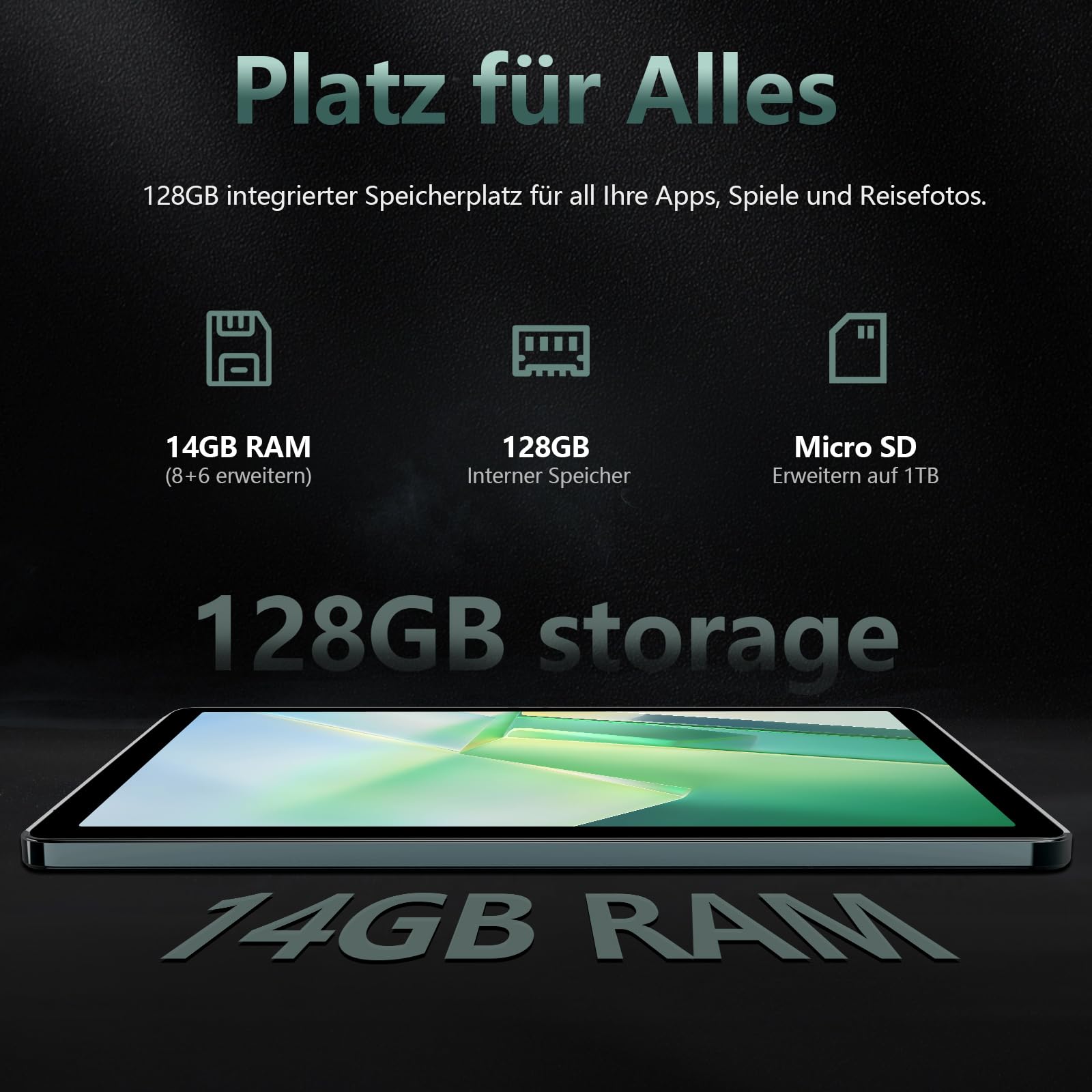 2026 Neueste Android Tablet, Android Tablet 10 Zoll mit 14GB+128GB+1TB TF, 4G LTE 5GHz WiFi Tablet PC, Octa Core, 1280x800 Incell IPS, 7000mAh,13MP+8MP, GPS, GMS, mit Tastatur Stift und Hülle, Grau