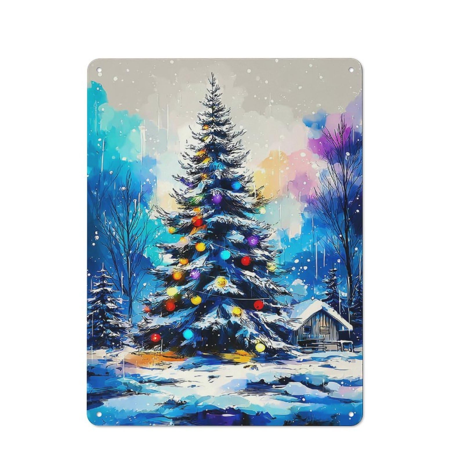 Junmoney Christmas Tree In Winter Wonderland Tin Wall Plaque 40X30cm With For Hobby Room Or Studio, For Home Interiors, Feature Walls And Decorative Displays