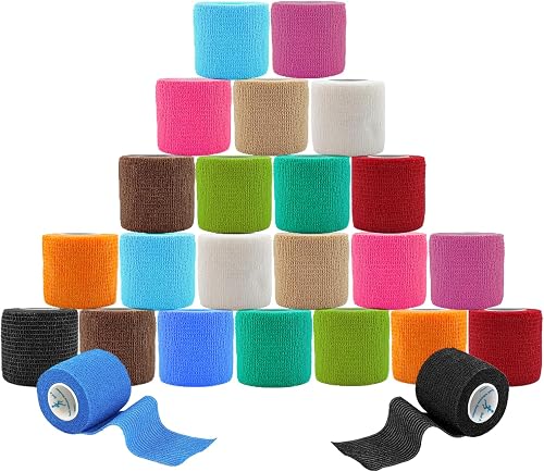 ANAMPION Venda Cohesiva 24Rollos 5cmX4.5M | Venda Cinta Bendaje Adhesiva Vendaje Autoadhesivo Deportiva Tape Cohesivo Para Muñeca Dedos Lesiones Deportivas,Hinchazón