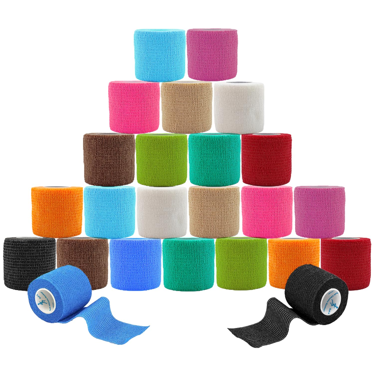 ANAMPION Selbsthaftende Bandage 24 Rollen, 5cm x 4.5m Non-Woven Haftbandage Selbstklebend für Mensch und Tier, Flexibel Selbstklebender Verband für Sprunggelenke Schwellung, Sport (Blau)